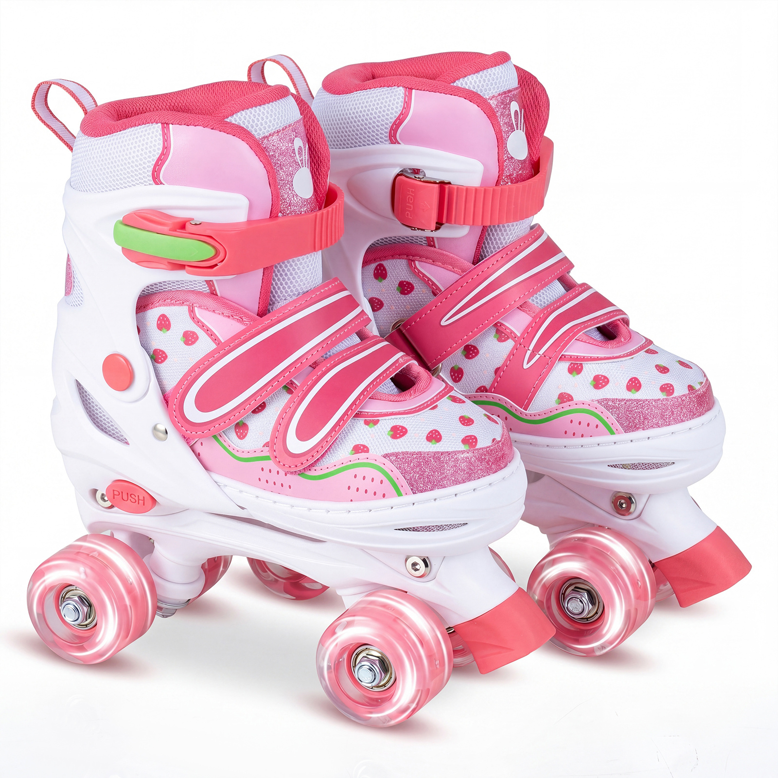 Kinder Rollschuhe Rollerskates mit 4 Größen Verstellbar und LED Rädern Rosa 34-37