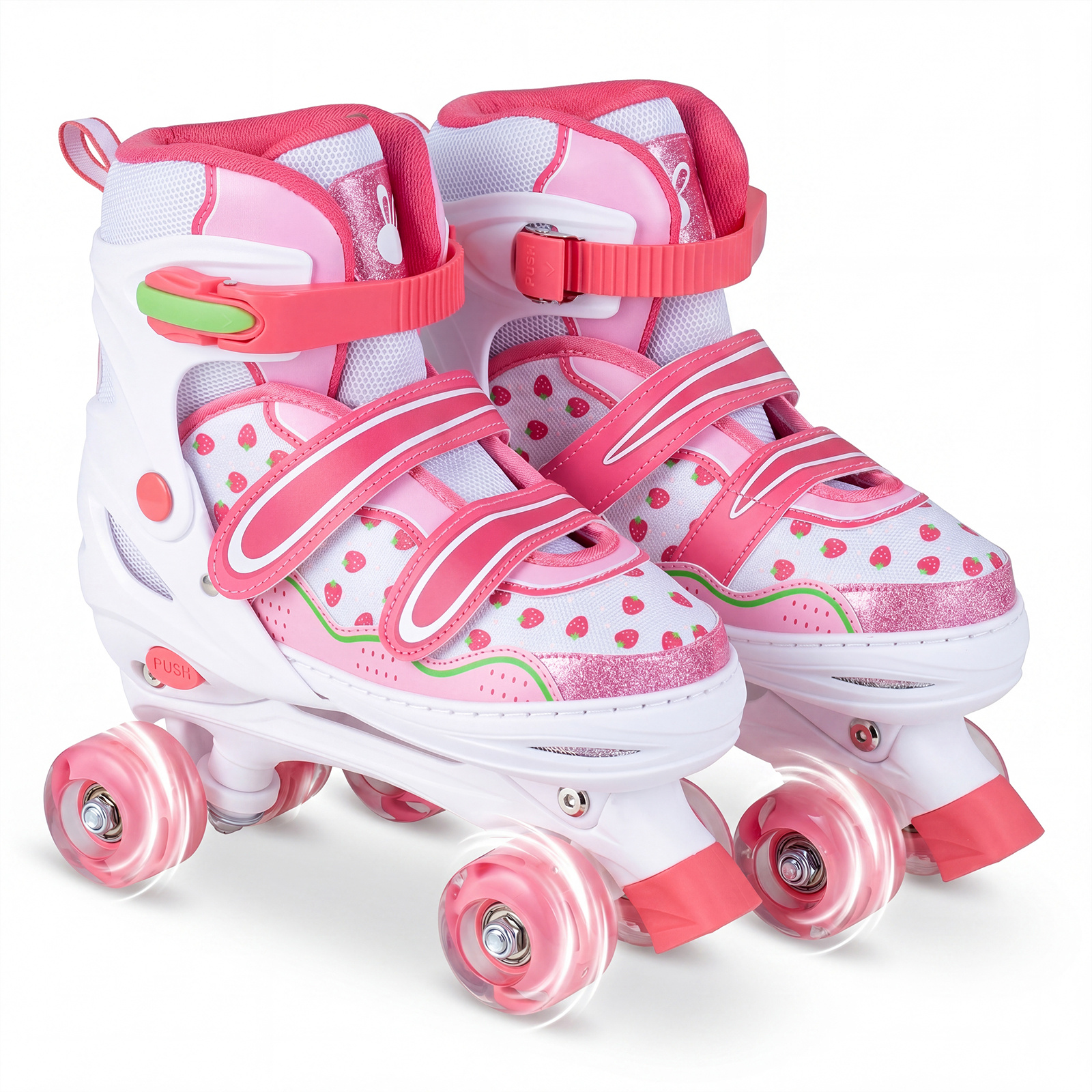 Kinder Rollschuhe Rollerskates mit 4 Größen Verstellbar und LED Rädern Rosa 38-41