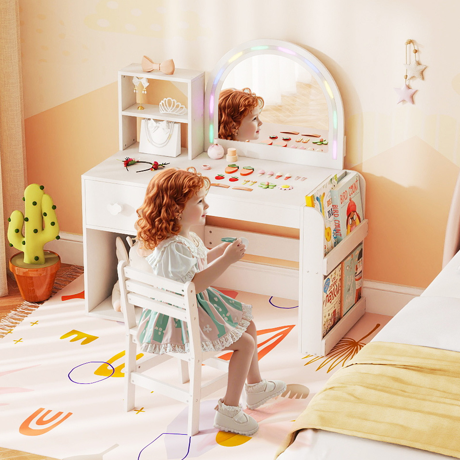 Kinder Schminktisch mit Beleuchtung Prinzessin Kinderschminktisch mit Beleuchtetem Spiegel Frisiertisch Reinweiß