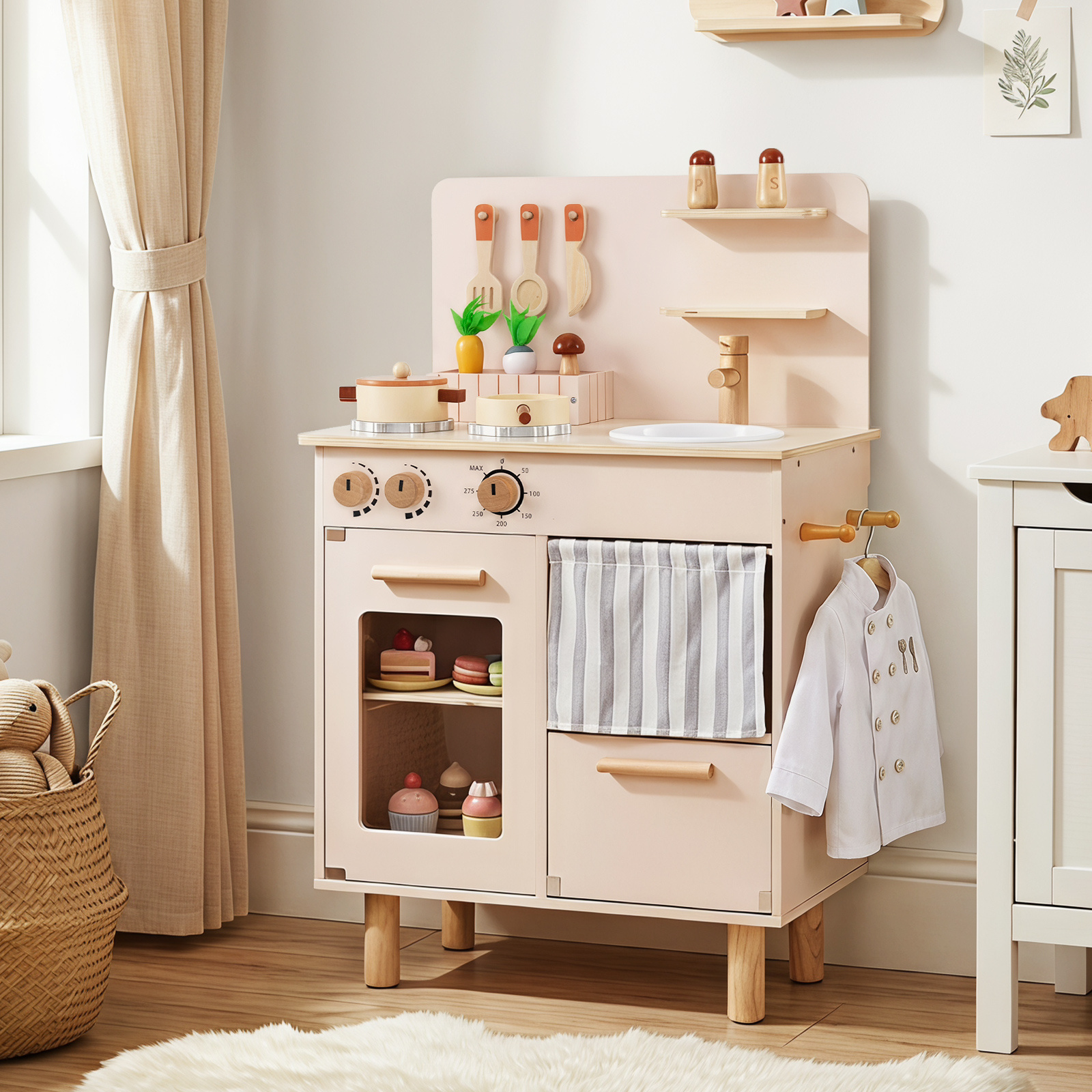 Kinderküche Puppenküche mit Herd Spüle & Geschirrspüler 50,5 x 30,5 x 80,5 cm für Kinder ab 3 Jahren
