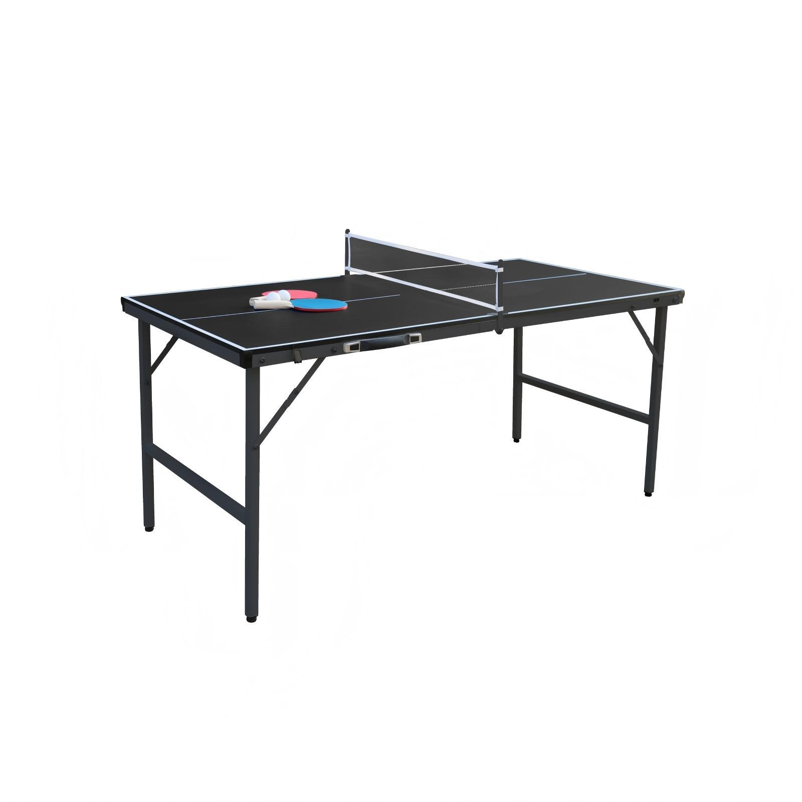 Klappbare Tischtennisplatte mit Netz & 2 Schlägern & Bällen Mini Tischtennistisch Ping Pong Tisch Schwarz