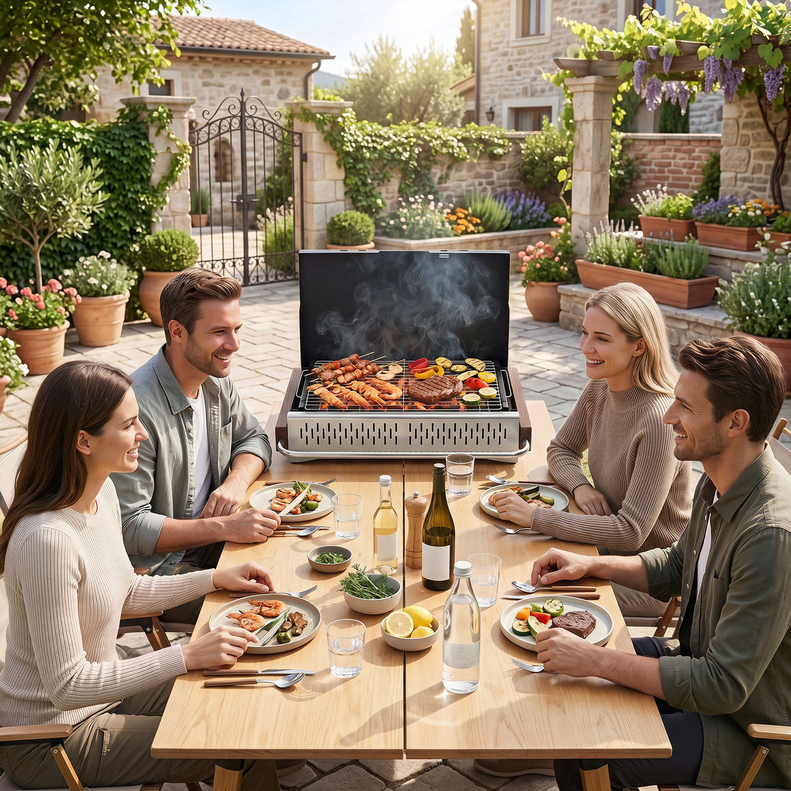 Klappgrill Outdoor Tragbarer Holzkohlegrill Camping Grill aus Metall 62 x 43,5 x 41,5 cm