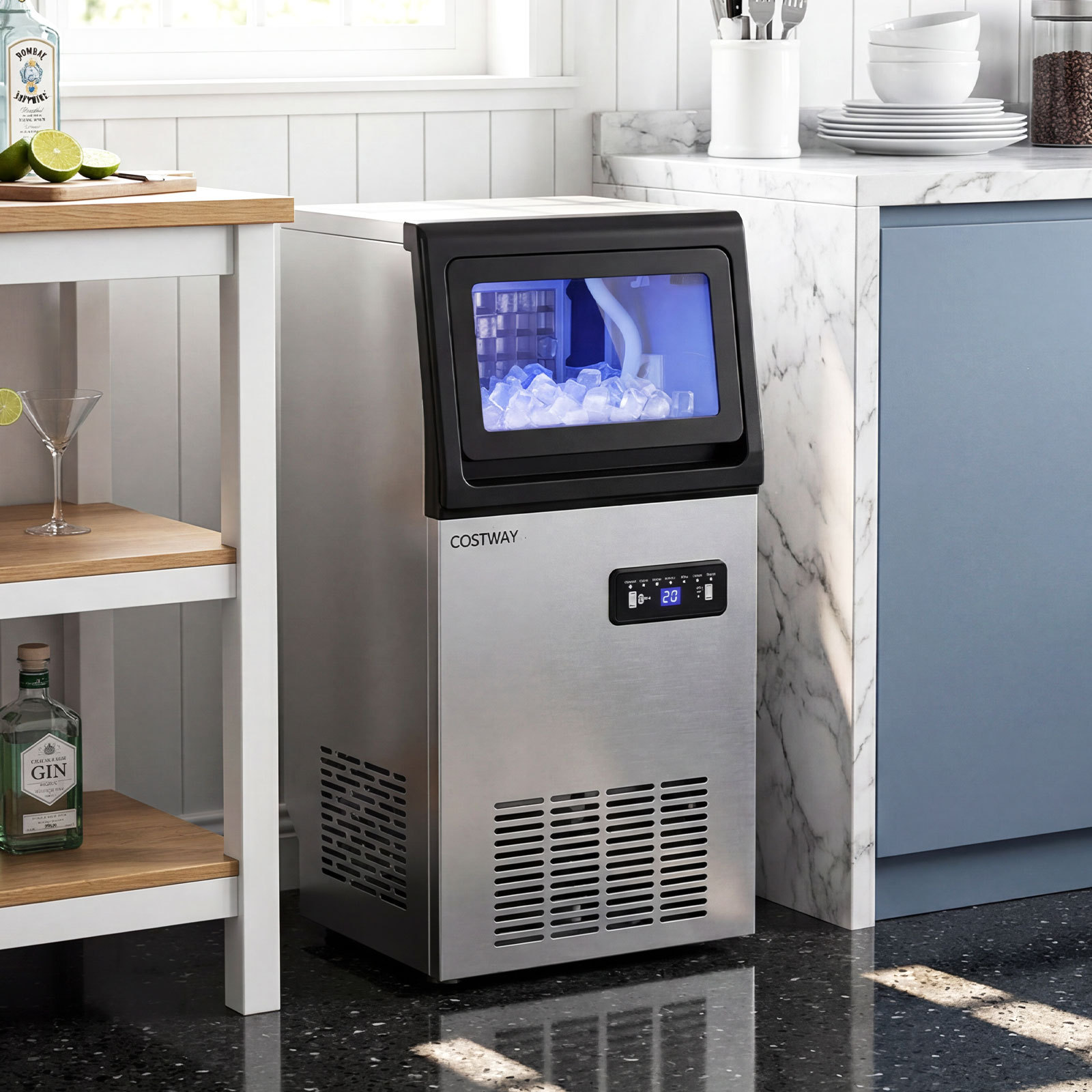 Kommerzielle Eiswürfelmaschine 50 kg/24 Std. mit 11 kg Eislagerkapazität für Haushalt & Gastronomie
