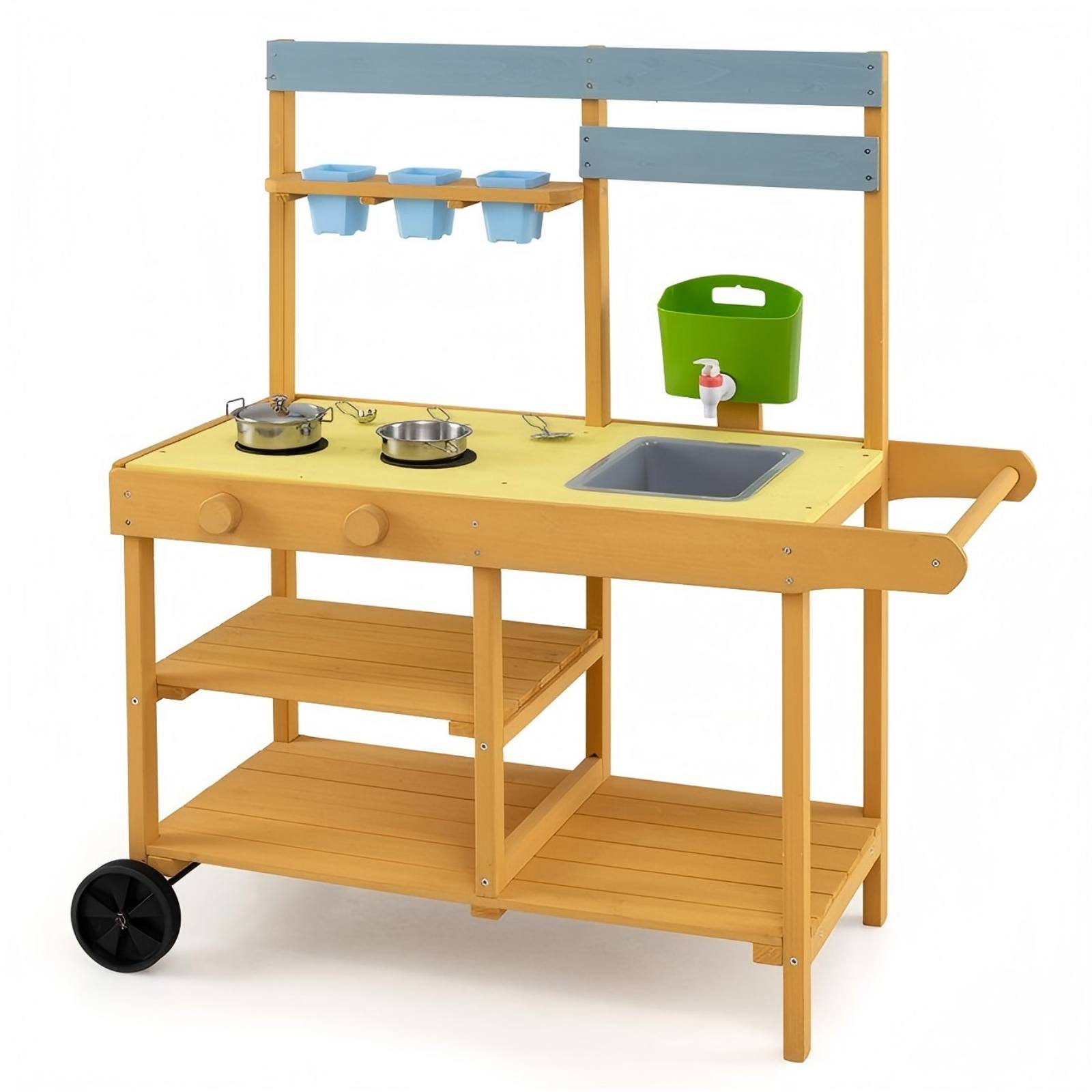 Matschküche Kinder Outdoor Kinderküche mit Herd & Kochzubehör Puppenküche mit Spüle Gelb