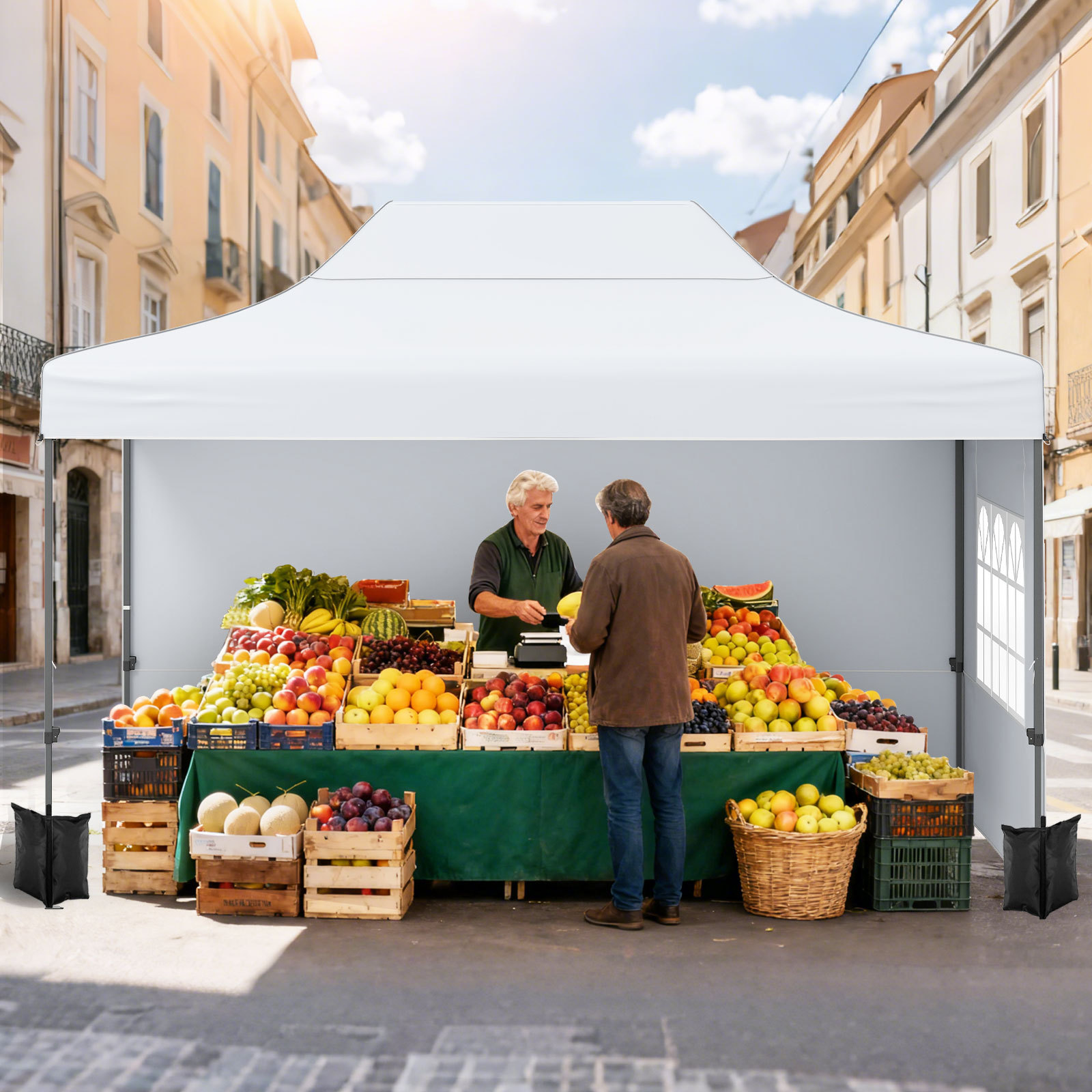 3 x 4,5 m Pop-up-Pavillon Wetterfester Faltpavillon mit 4 Seitenwänden Metallrahmen Weiß