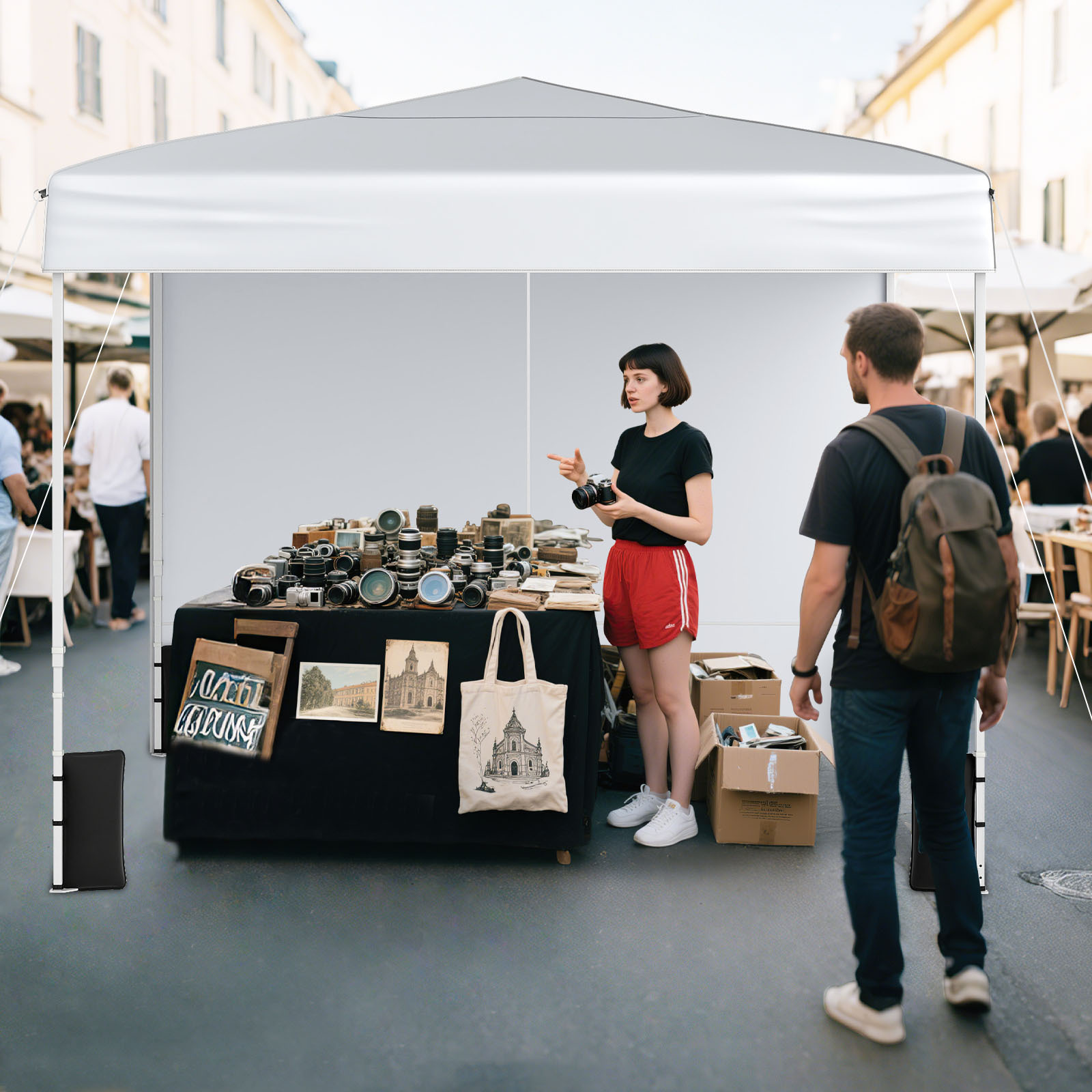 Pavillon 3 x 3 m Pop up Faltpavillon mit 4 Abnehmbaren Seitenwänden 3-Fach Höhenverstellbares Partyzelt Weiß