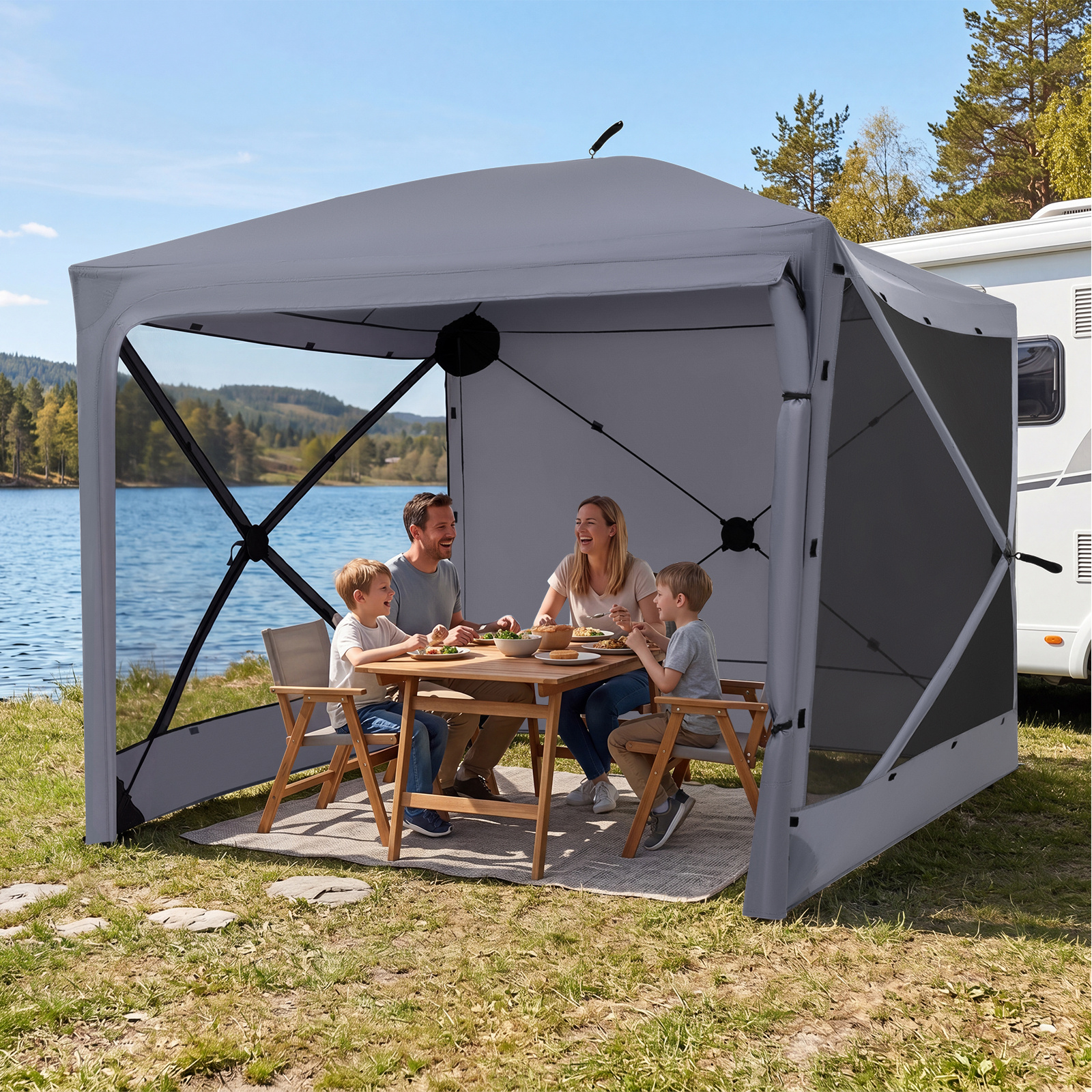 Pop-Up Faltpavillon Sonnenschutz Pavillon mit Abnehmbaren Seitenwänden 240 x 240 x 220 cm