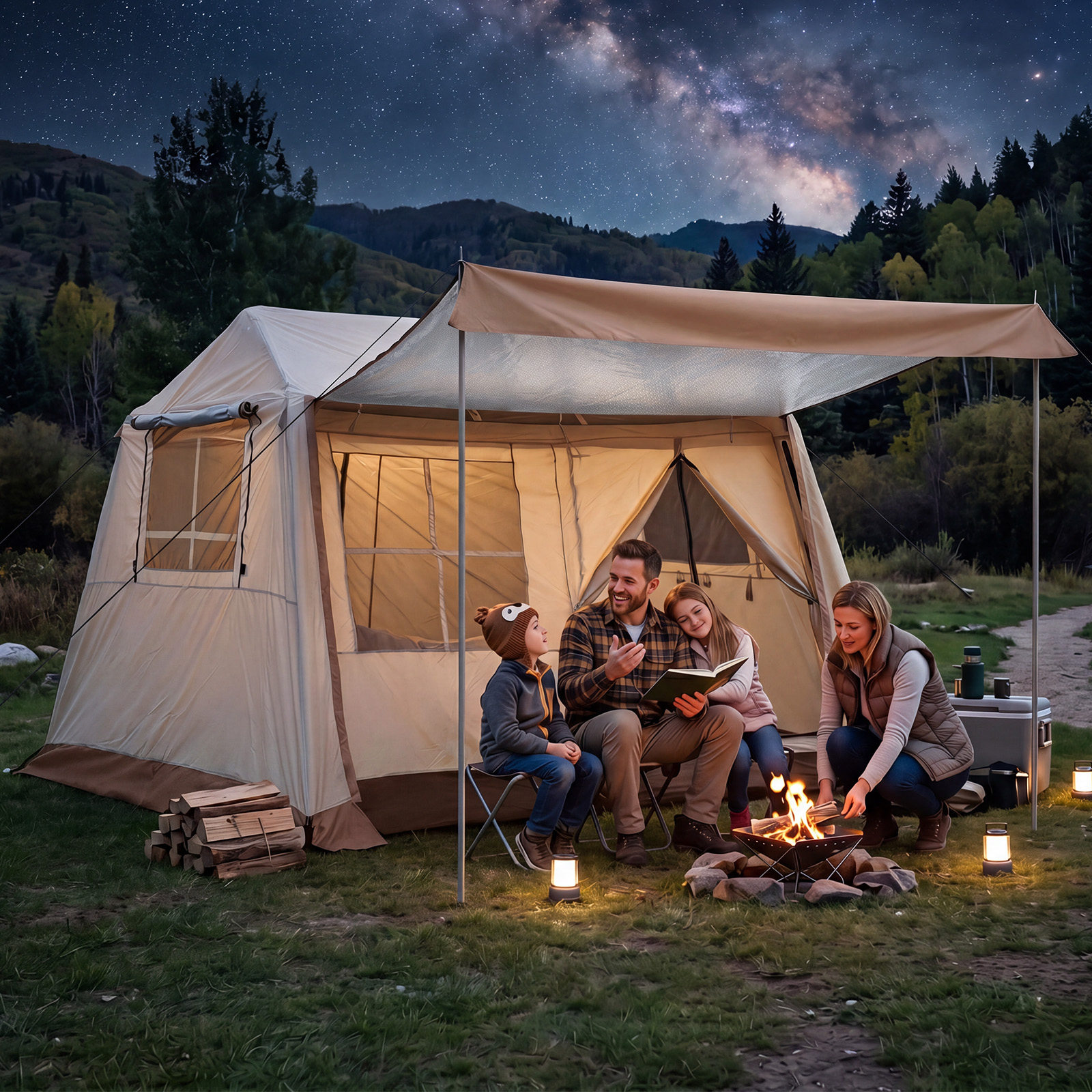 Pop-Up Zelt für 4 Personen Faltbares Campingzelt mit 4 Mesh‑Fenstern und 2 Dachfenstern 275 x 245 x 188 cm