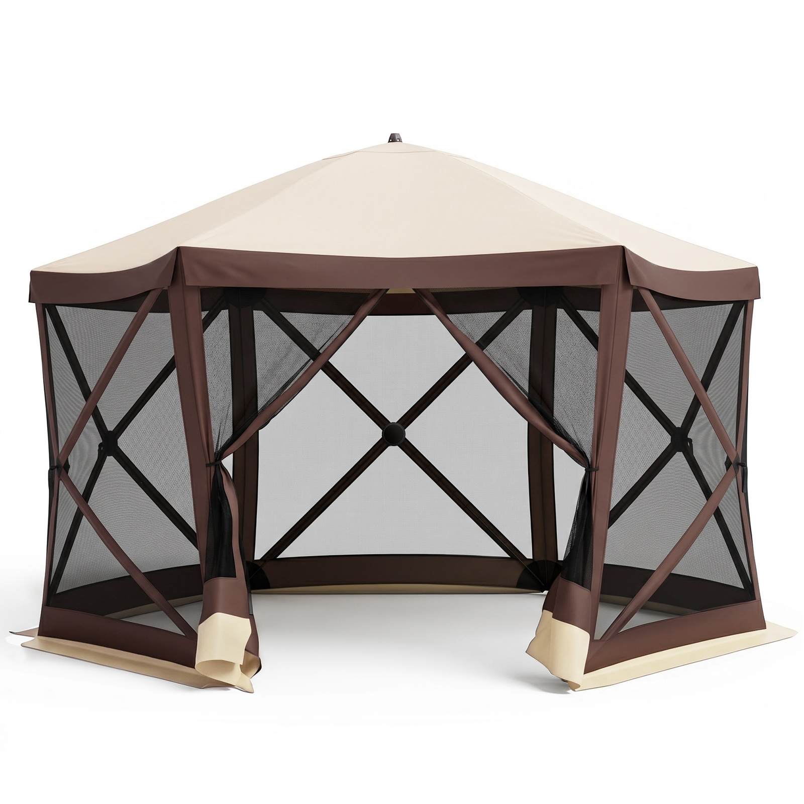 Pop-up Pavillon für 6-8 Personen Faltpavillon mit 6 Moskitonetzen & Reißverschlusstür 6-Seitiger Gartenpavillon 355 x 300 x 230 cm