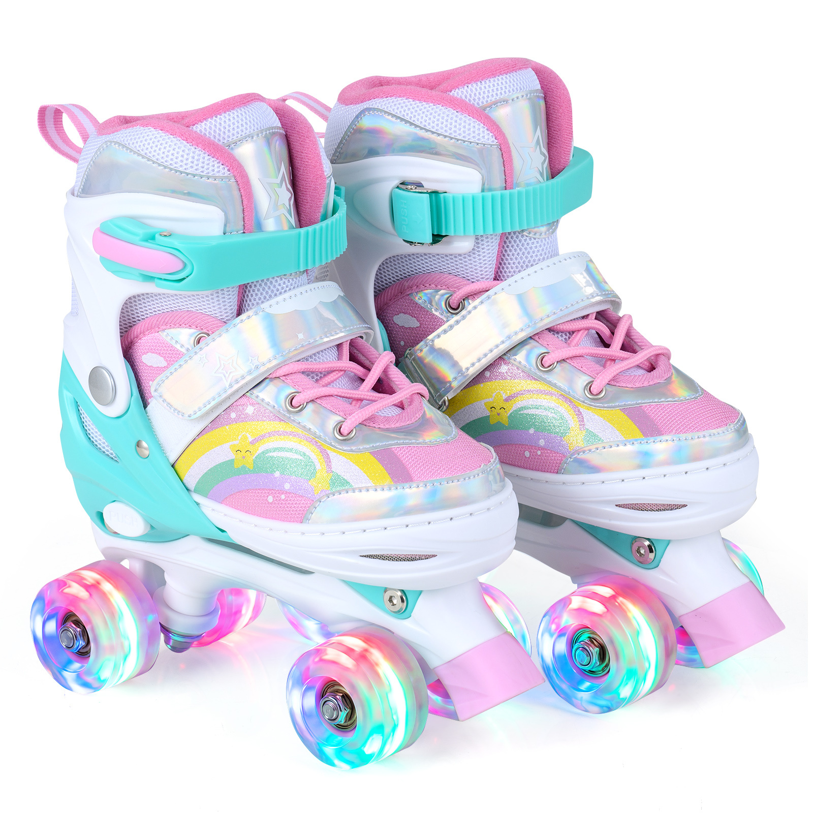 Rollschuhe Kinderrollschuhe mit 4 Verstellbarer Größen & 2 LED-Leuchträdern Quad Skates M