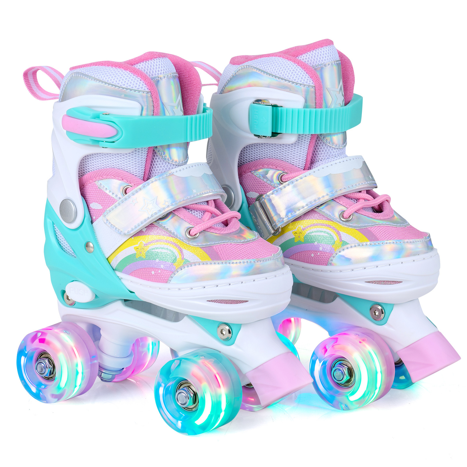 Rollschuhe Kinderrollschuhe mit 4 Verstellbarer Größen & 2 LED-Leuchträdern Quad Skates S