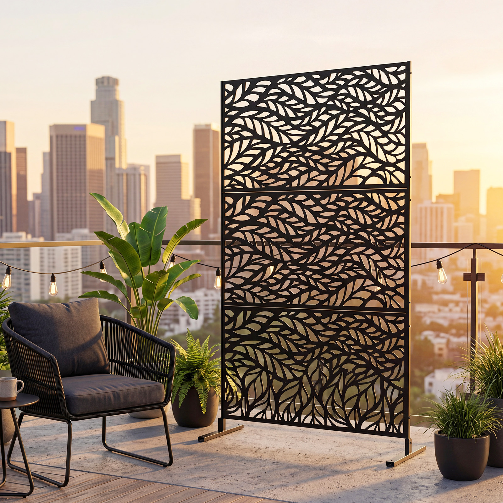 Sichtschutz Garten 122 x 198 cm Freistehender Raumteiler aus Verzinktem Stahl Schwarz