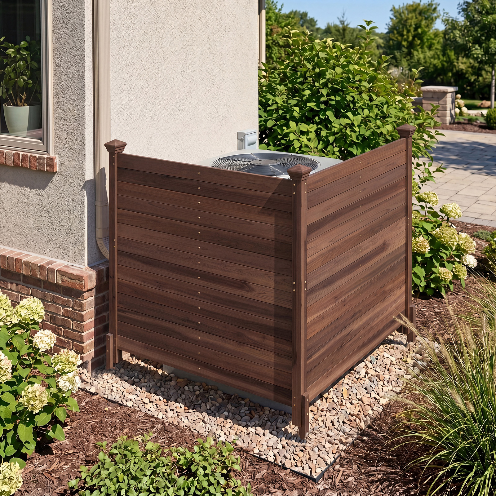 Sichtschutzzaun 2 Teilig 119 x 119 cm Gartenzaun aus Tannenholz Outdoor Holzzaun mit 3 Pfählen Braun