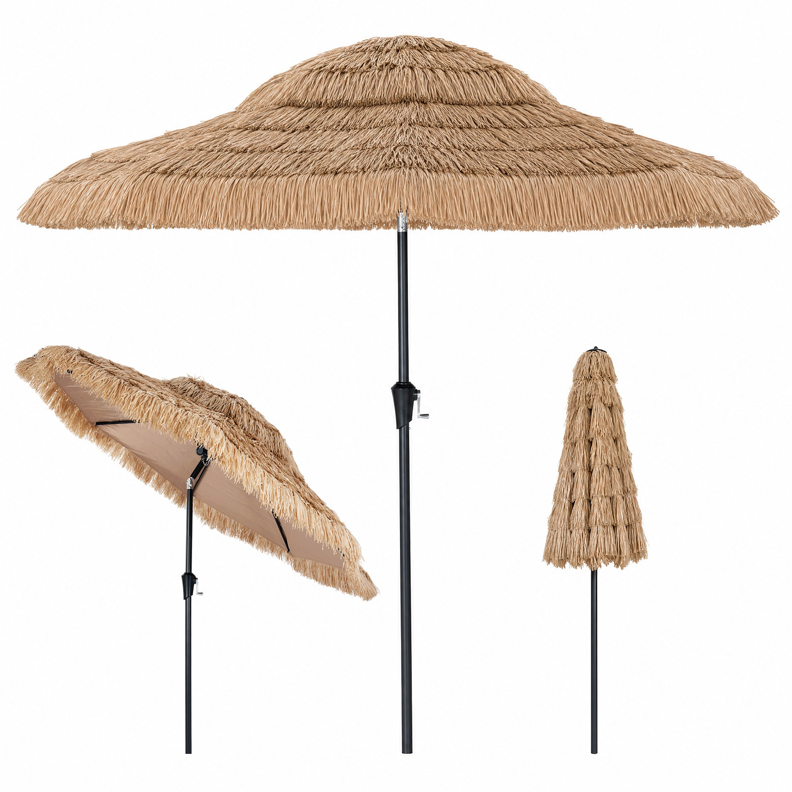 Sonnenschirm Hawaii Ø 275 cm Gartenschirm 30° Neigbar mit Kurbel & 8 Stabile Metallrippen