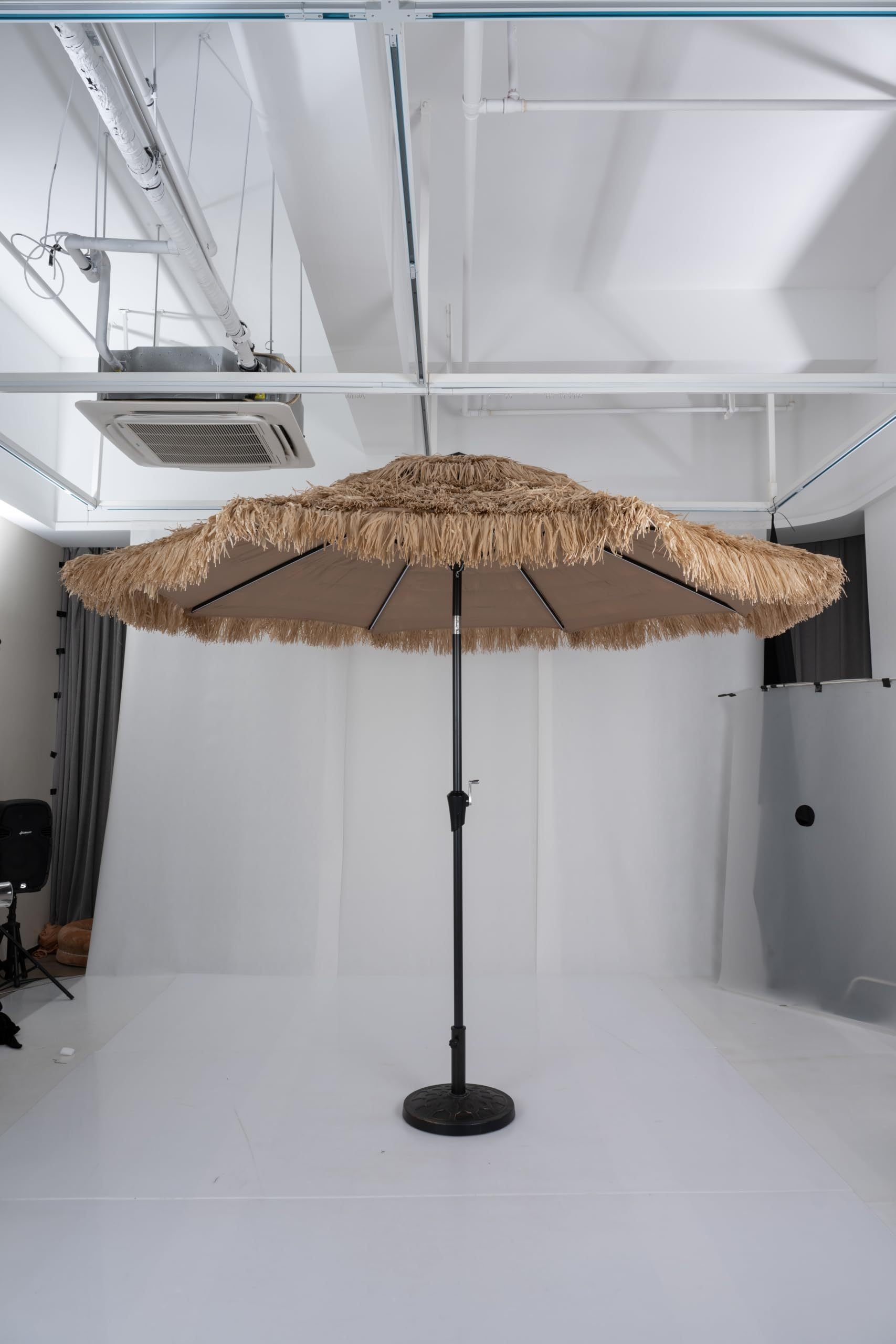 Sonnenschirm Hawaii 290 cm Strohschirm 30° neigbar mit LED-Solarbeleuchtung Hellbraun