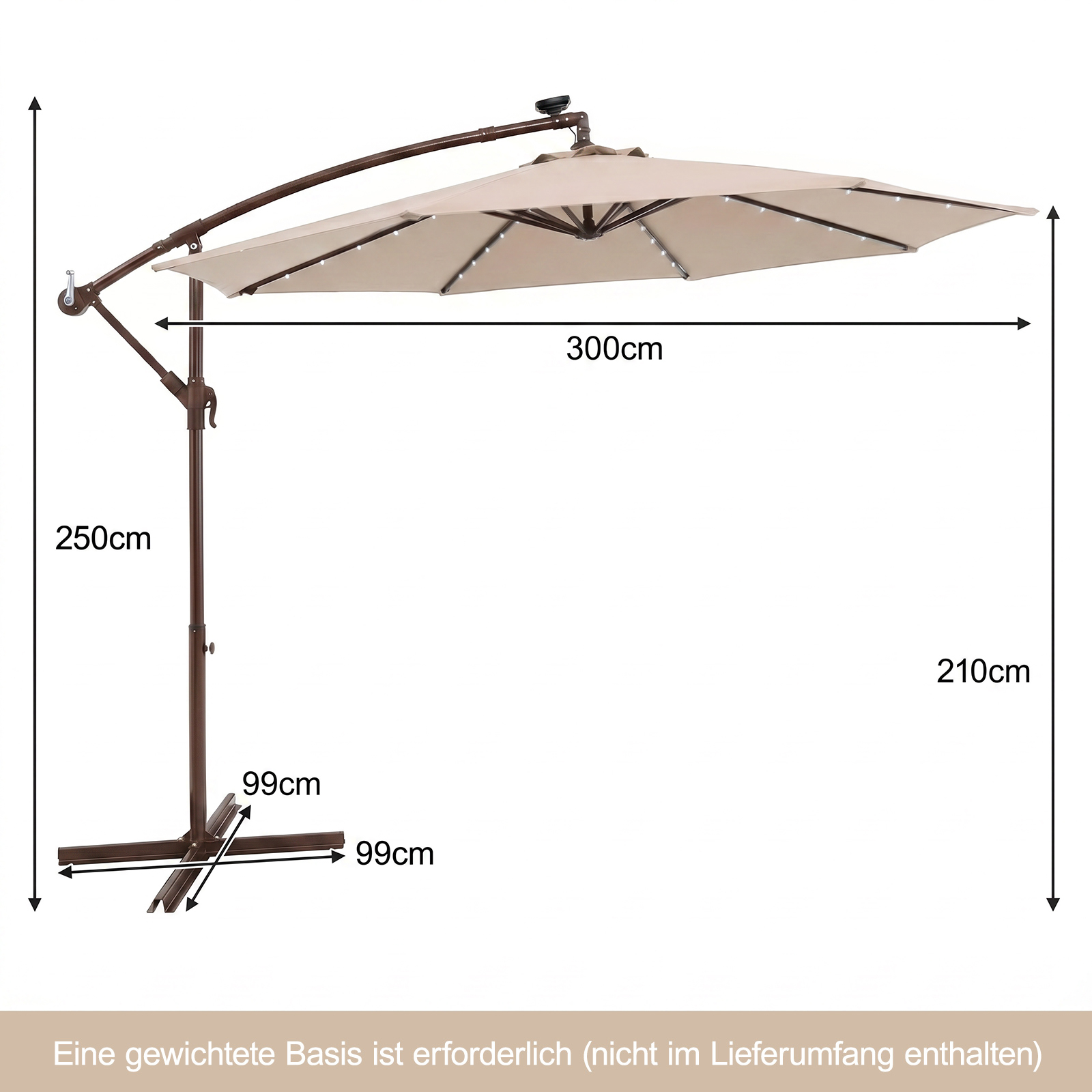 Sonnenschirm mit 40 Solar-LED-Leuchten & Kurbel Ampelschirm Gartenschirm Marktschirm Beige