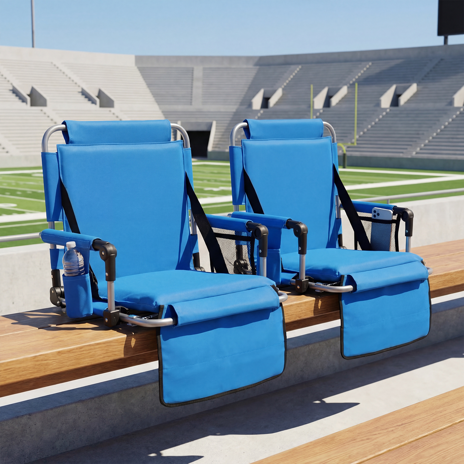 Stadionsitz Faltbarer Outdoor Bodenstuhl mit Rückenlehne & Armlehnen Gepolstertes Sitzkissen Blau