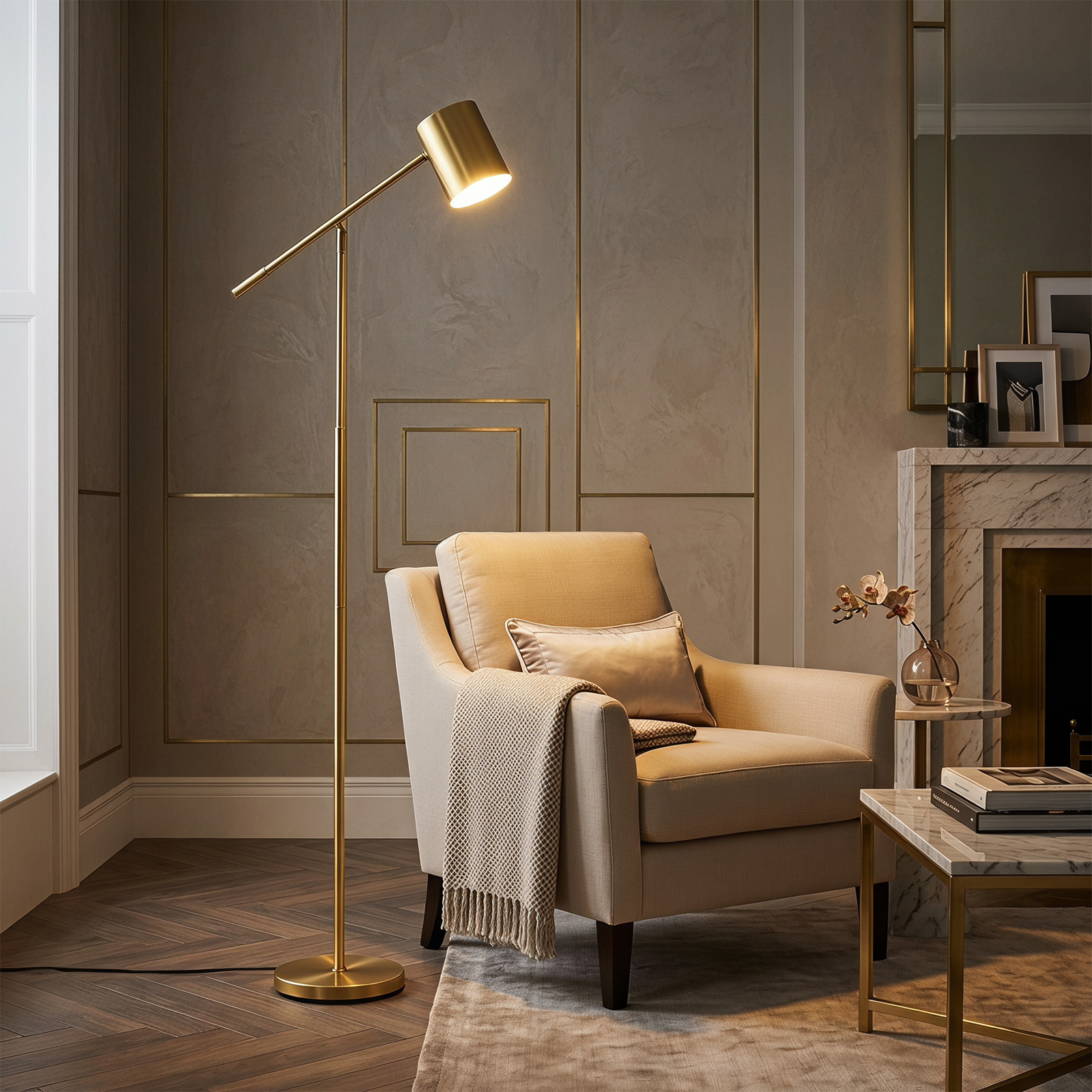 Stehlampe 175 cm Leselampe mit Verstellbarem Kopf & Arm Wohnzimmerlampe mit E27 Fassung Golden