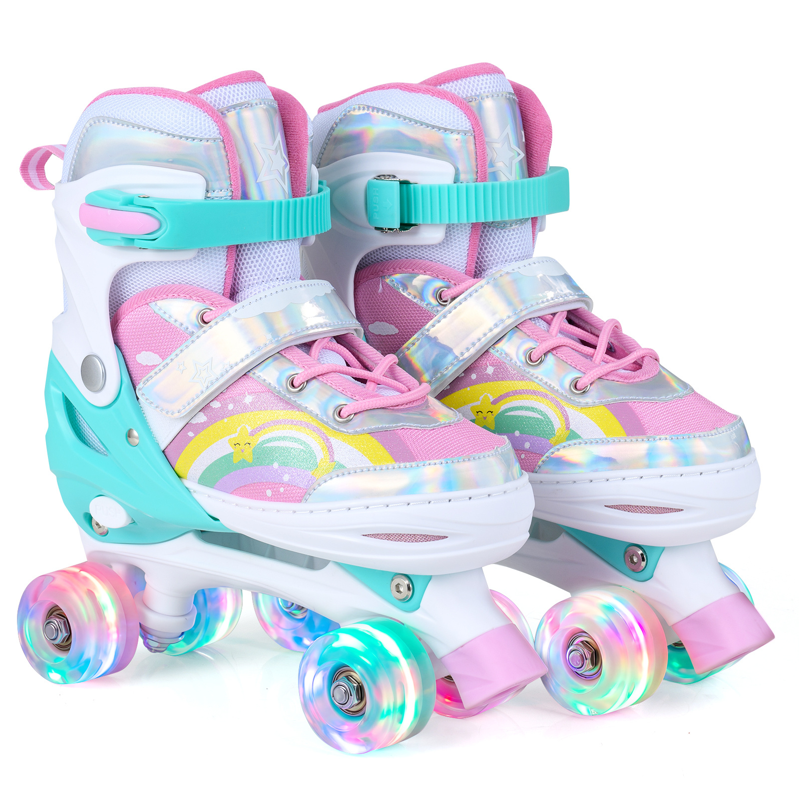 Rollschuhe Kinderrollschuhe mit 4 Verstellbarer Größen & 2 LED-Leuchträdern Quad Skates L