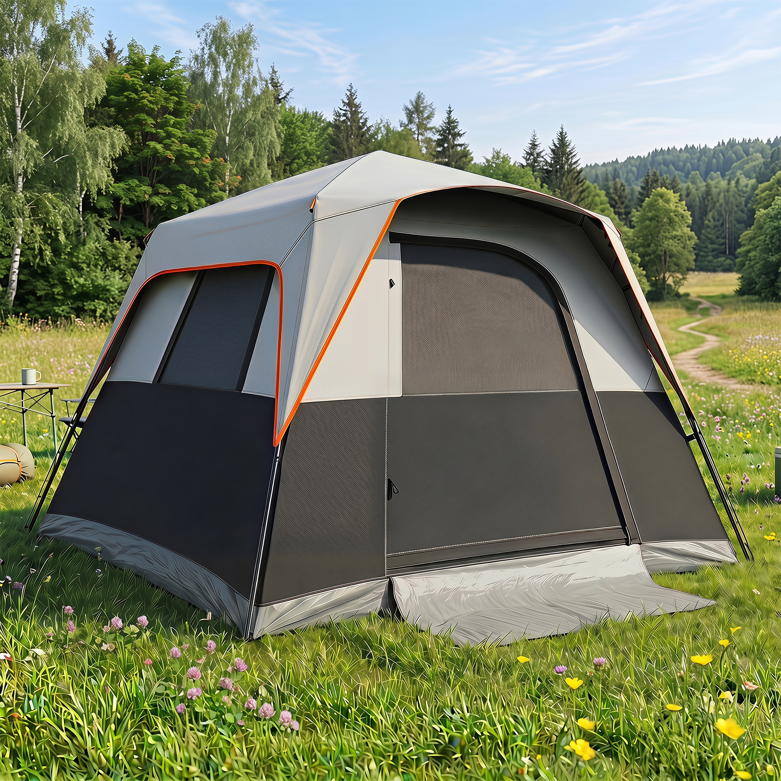 Tragbares Campingzelt für 6 Personen mit Sonnenschutz Wasserfestes Pop-up Zelt mit Tragetasche Grau