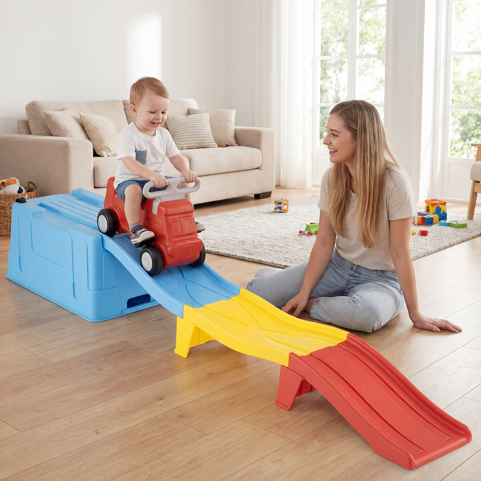 Up & Down Roller Coaster Erweiterbare Kinderachterbahn Blau + Gelb + Rot