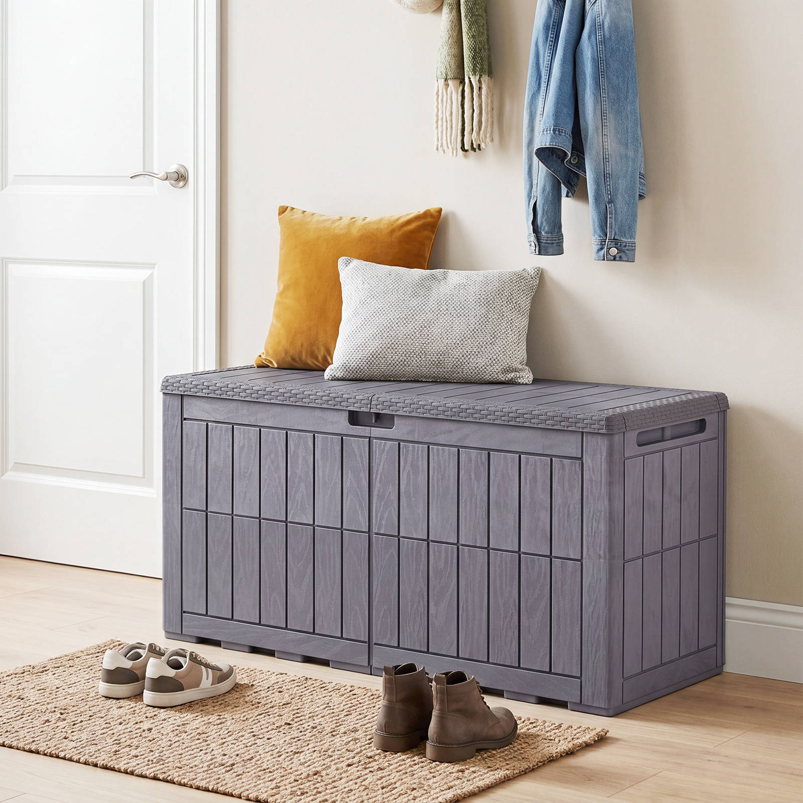 Wetterfeste Auflagenbox 455L Outdoor Aufbewahrungsbox mit Abschließbarem Deckel Dunkelbraun