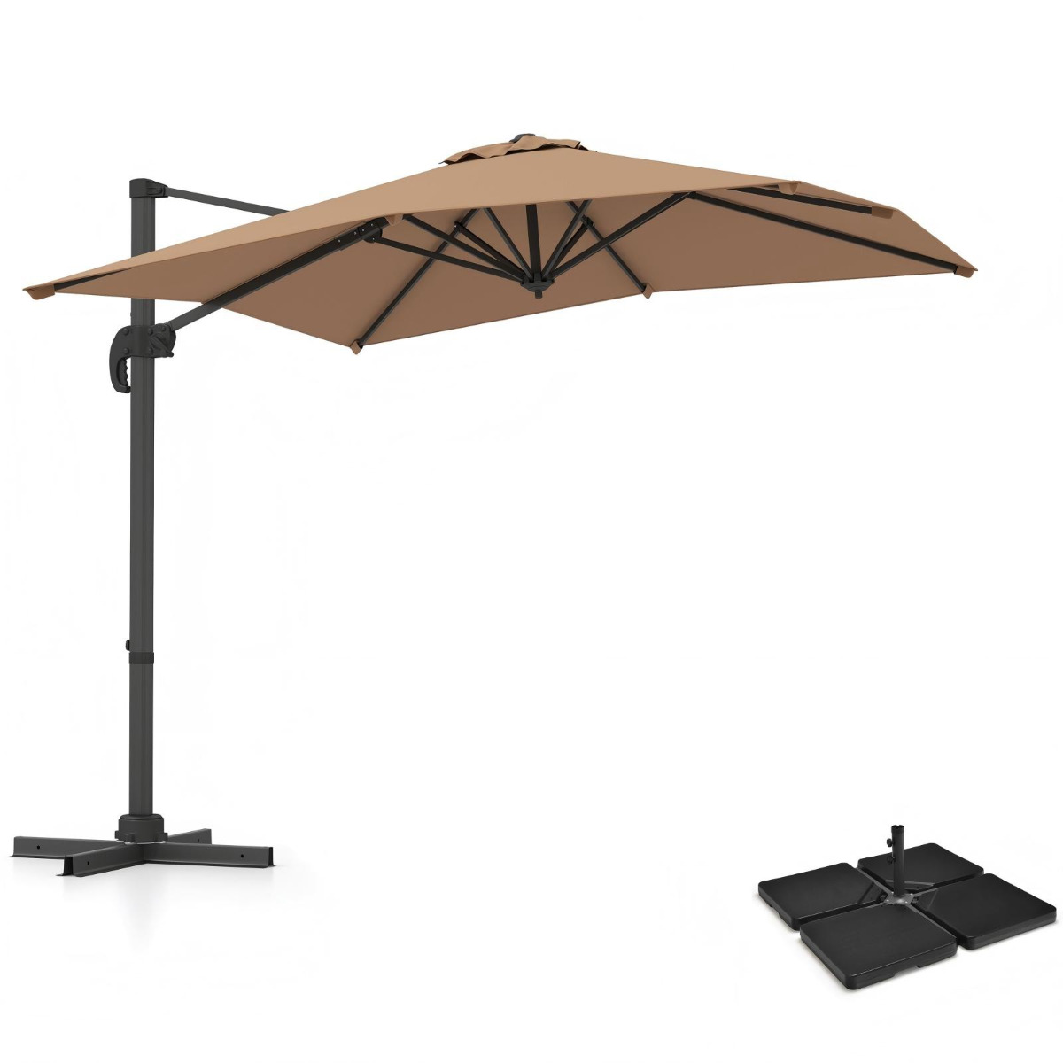 Sonnenschirmständer 52 Liter / 78 kg + Sonnenschirm rechteckig 250 x 250 cm Set Braun