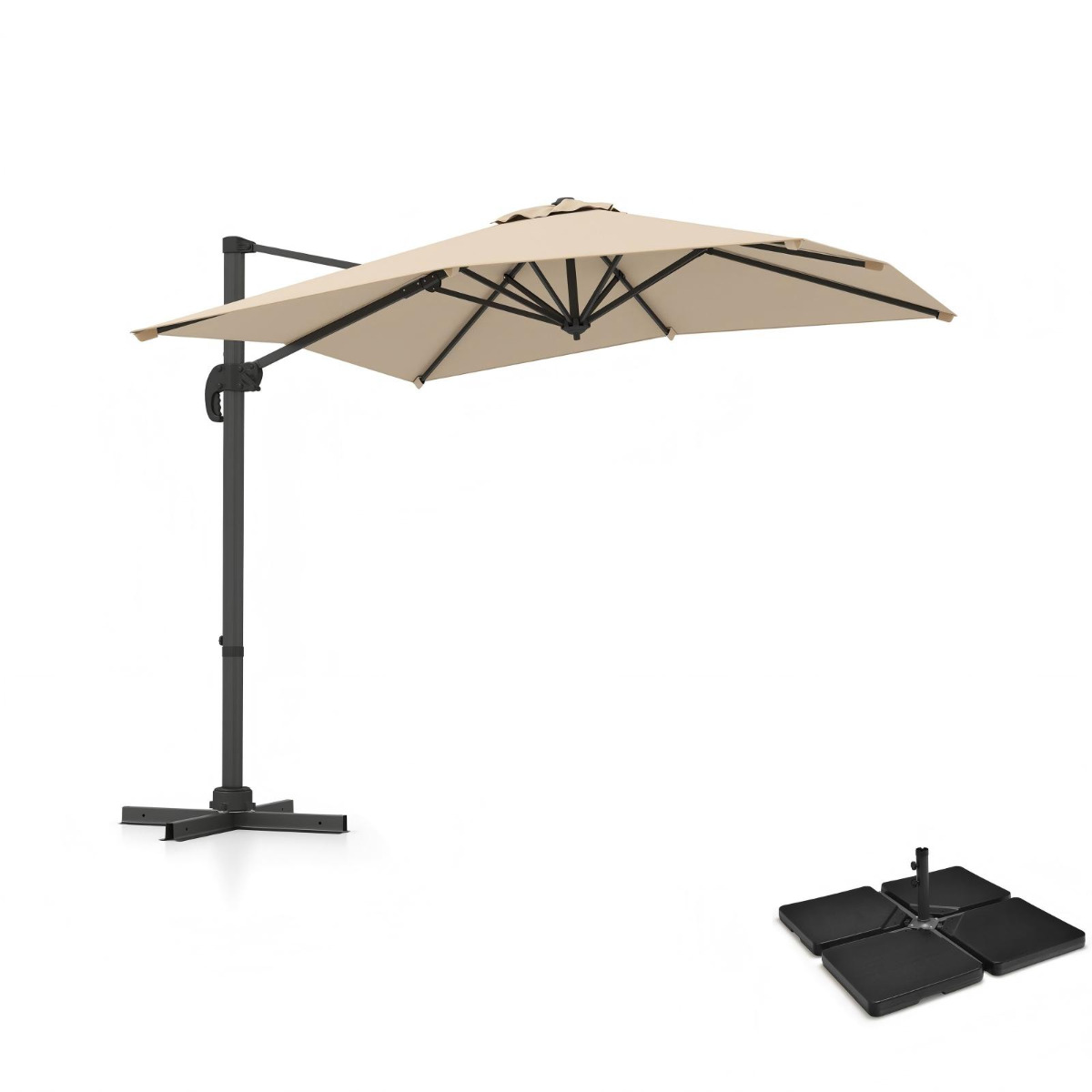 Sonnenschirmständer 52 Liter / 78 kg + Sonnenschirm rechteckig 250 x 250 cm Set Beige