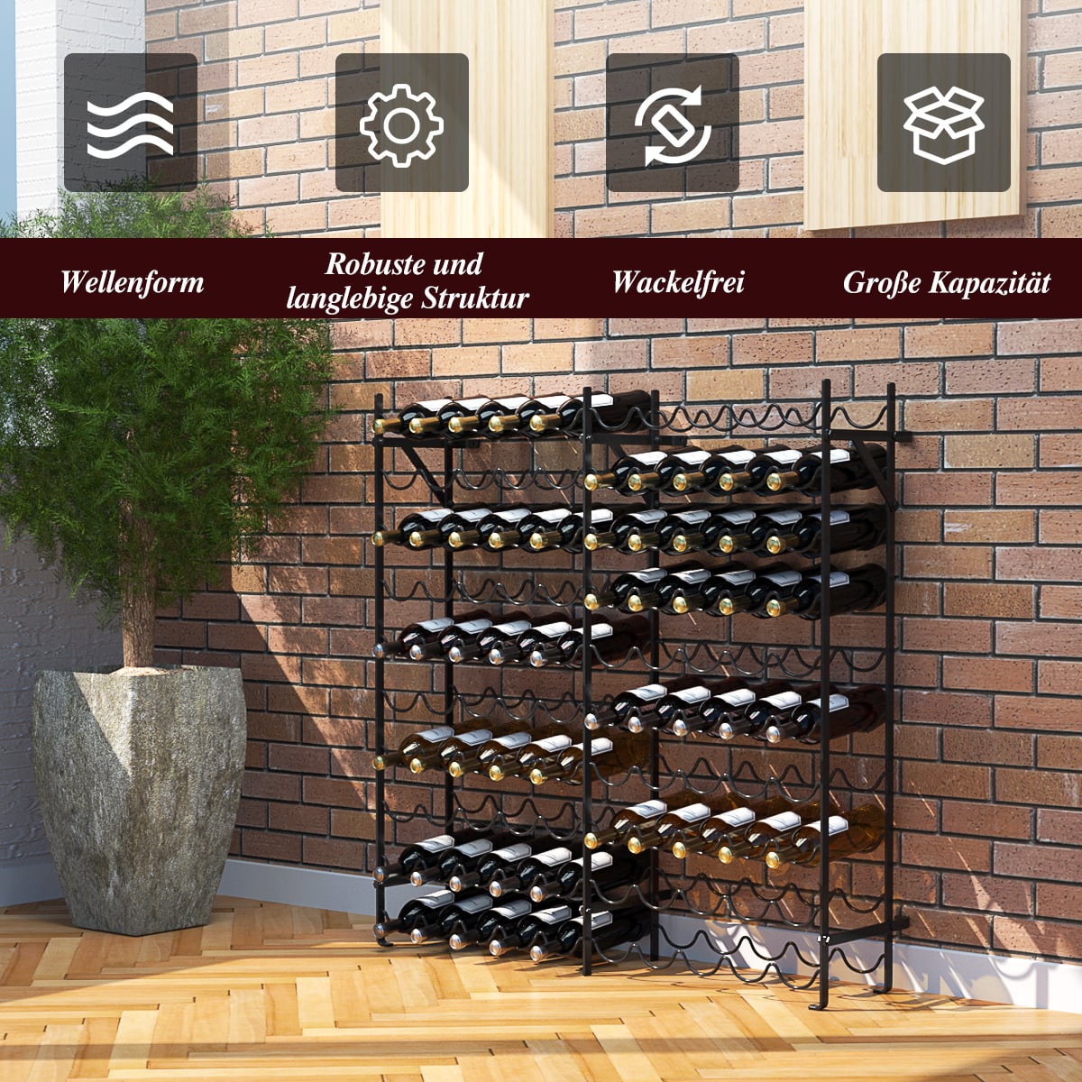 10 Etagen Metall Weinregal für 100 Flaschen Flaschenregal 150 kg Belastbar Weinständer Schwarz