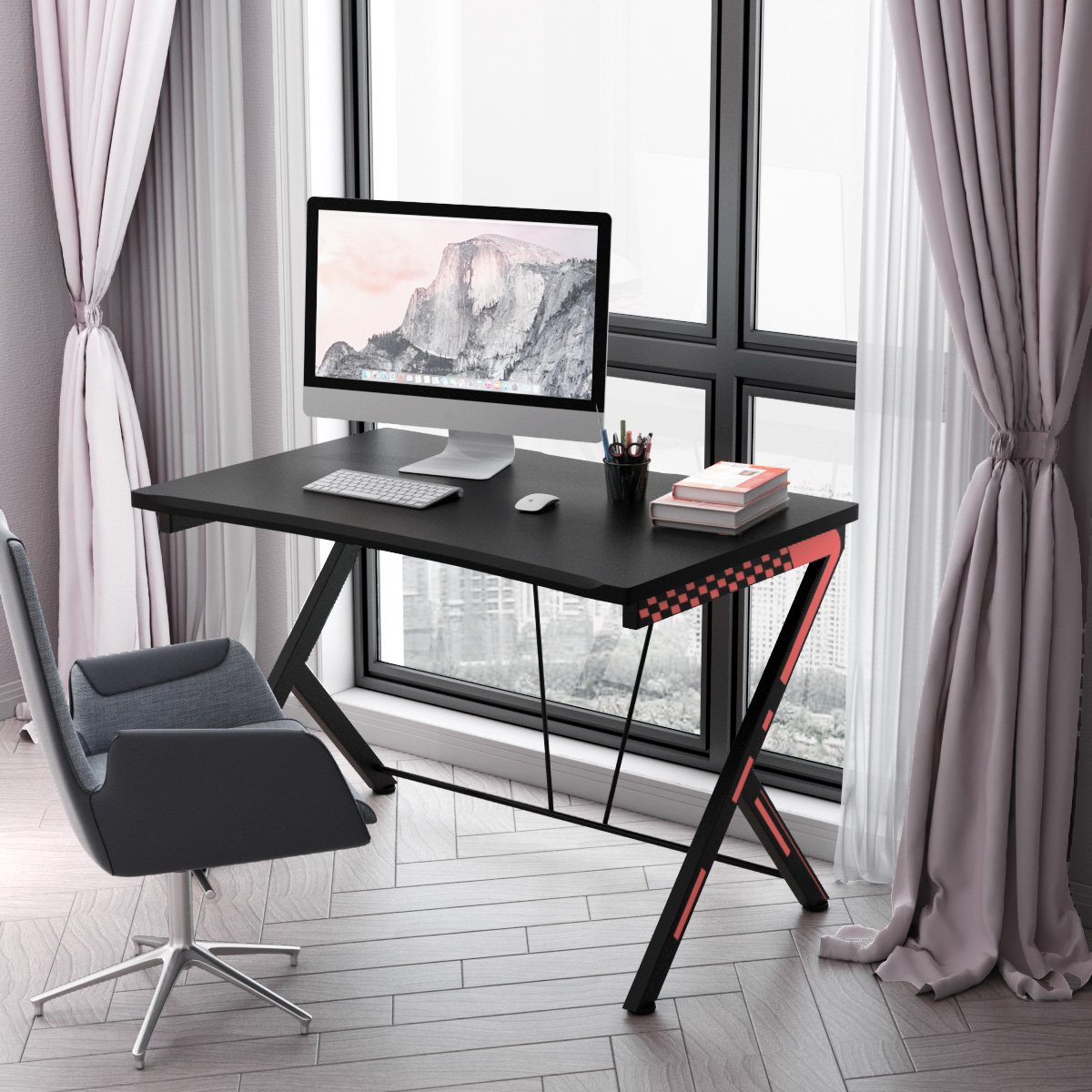 116 cm Gaming-Schreibtisch mit Ergonomischem Design 116 x 75 x 77 cm Schwarz