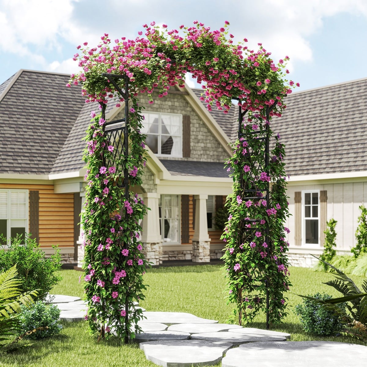 Rosenbogen Metall Gartenbogen für Kletterpflanzen Torbogen Garten Rosengitter Rankhilfe Rankgitter 170 x 39 x 210 cm Schwarz