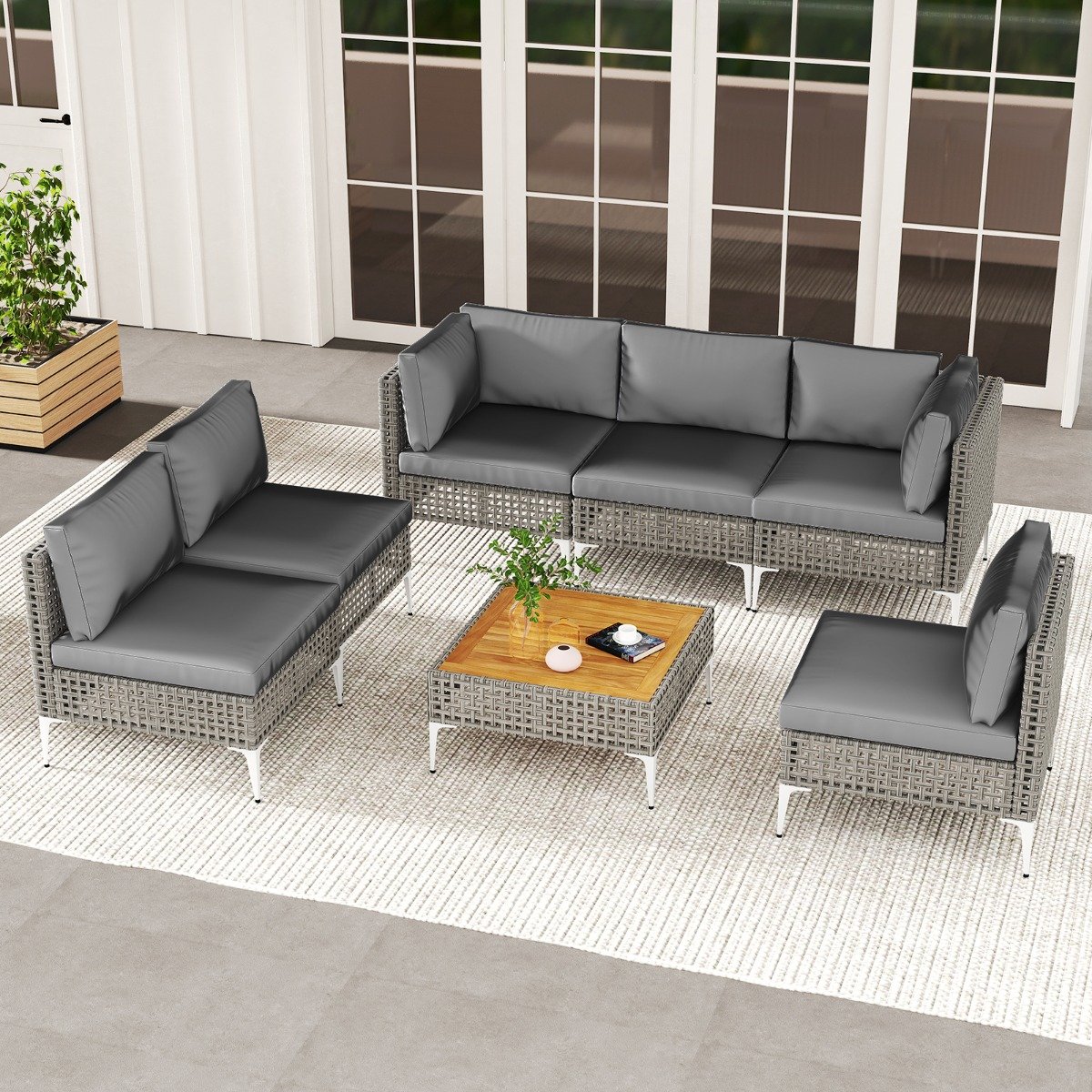 Lounge Möbel Outdoor Rattan Gartenlounge mit Tisch und Kissen frei kombinierbar Gartenmöbel Set