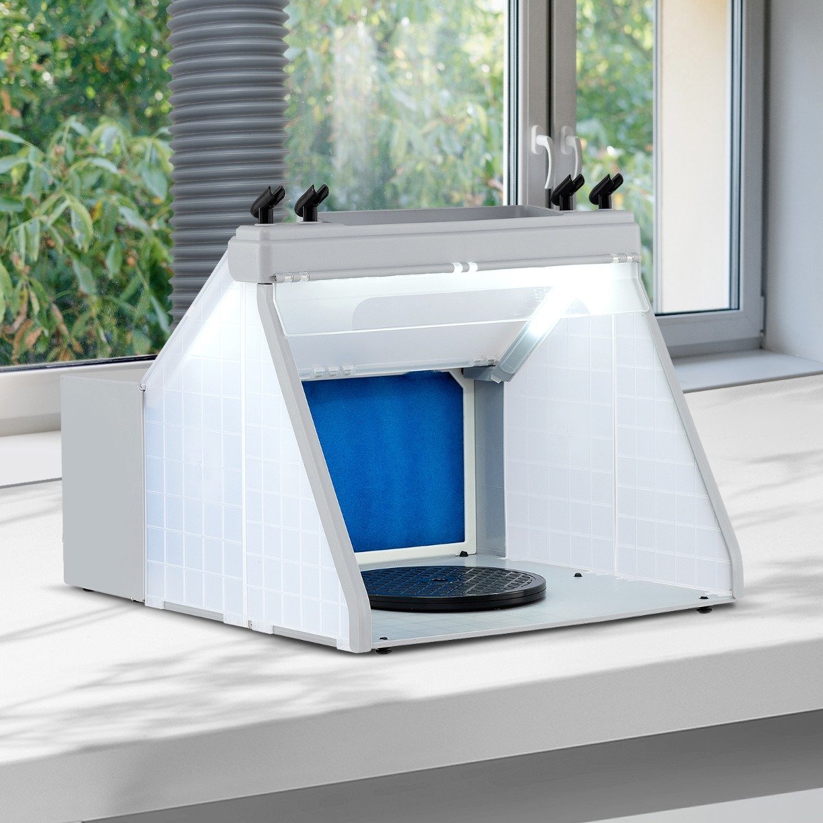 Tragbare Airbrush Absauganlage mit 3 LED-Lichtern & 19 cm Drehteller Beleuchteter Malstation