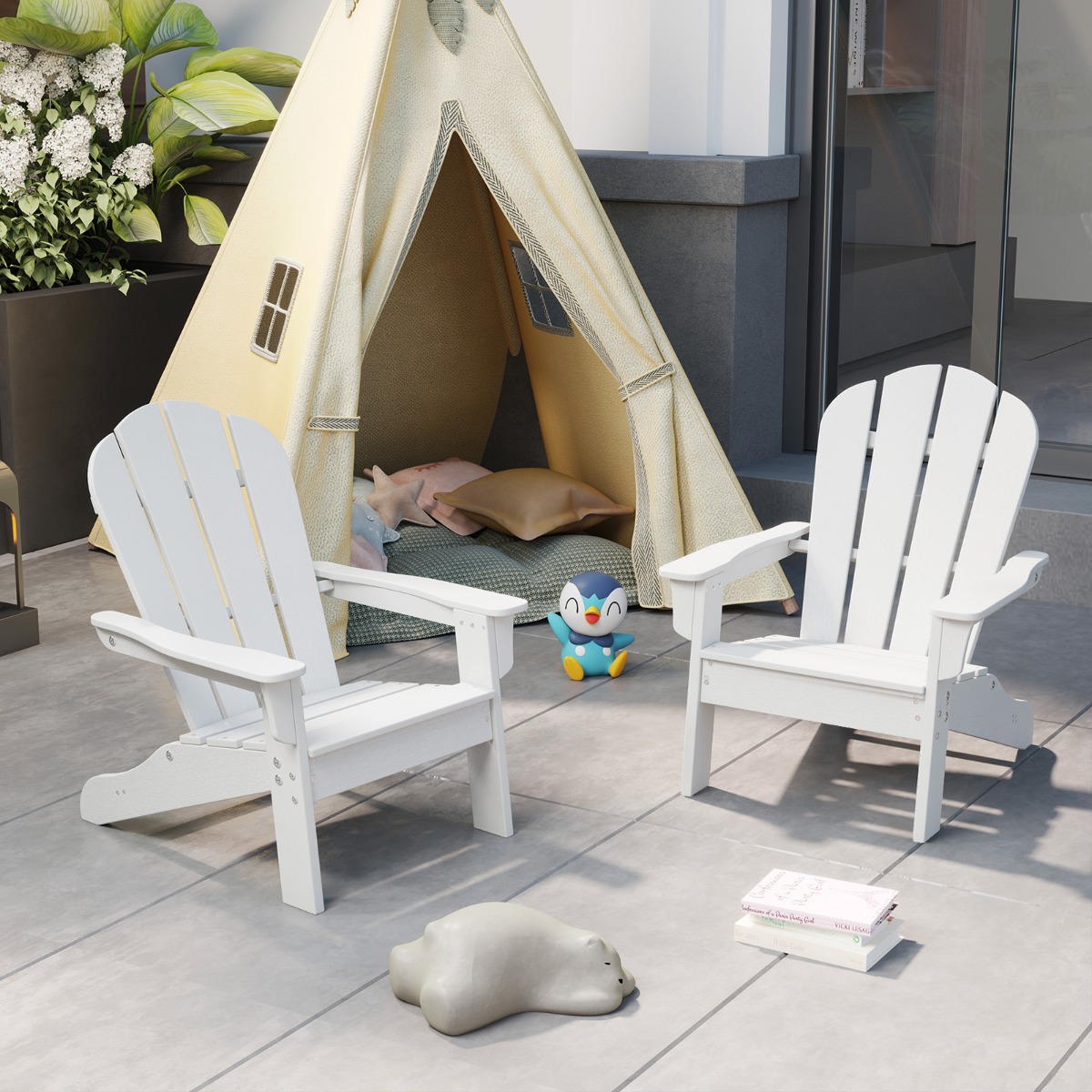Kinder Adirondack Stuhl aus HDPE mit Ergonomischer Rückenlehne Adirondack Chair Weiß
