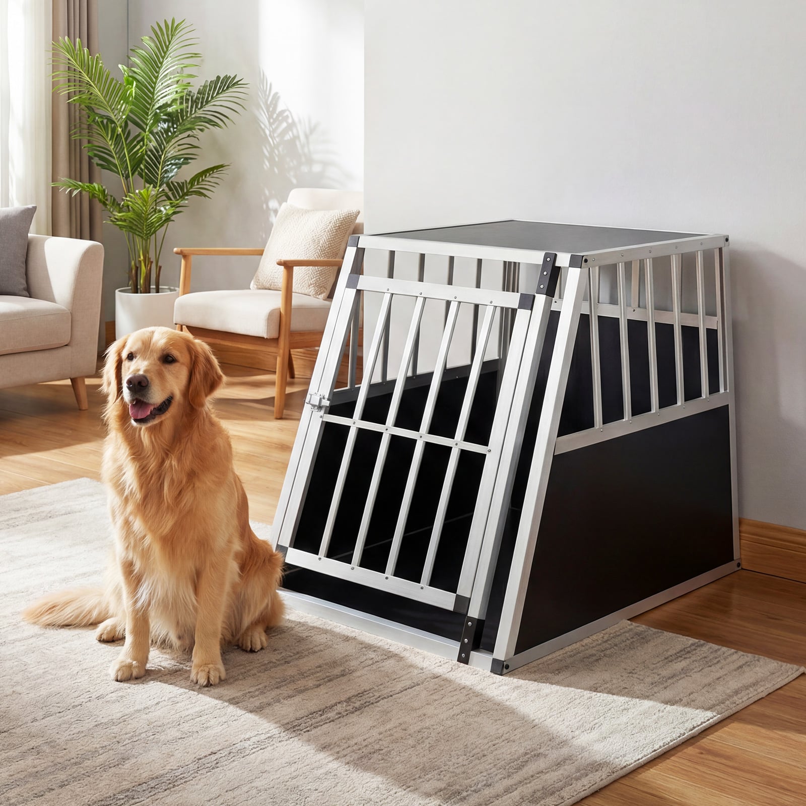 Hundetransportbox mit Abschließbarer Tür & Herausnehmbarer Trennwand Alu Hundebox 91 x 65 x 69,5 cm