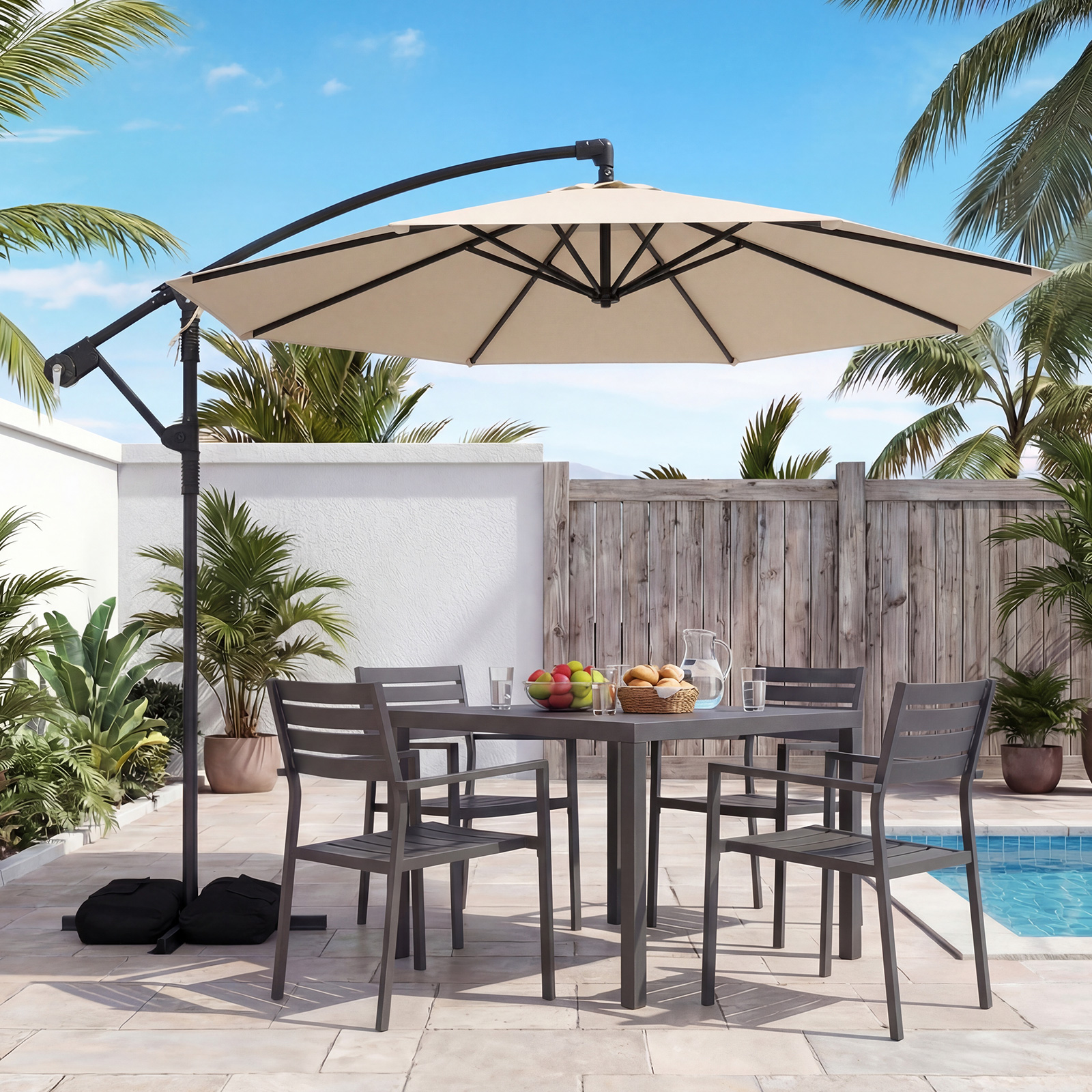 Sonnenschirm mit Ständer & Kurbel 300 cm Ampelschirm 360° Drehbar Gartenschirm Beige