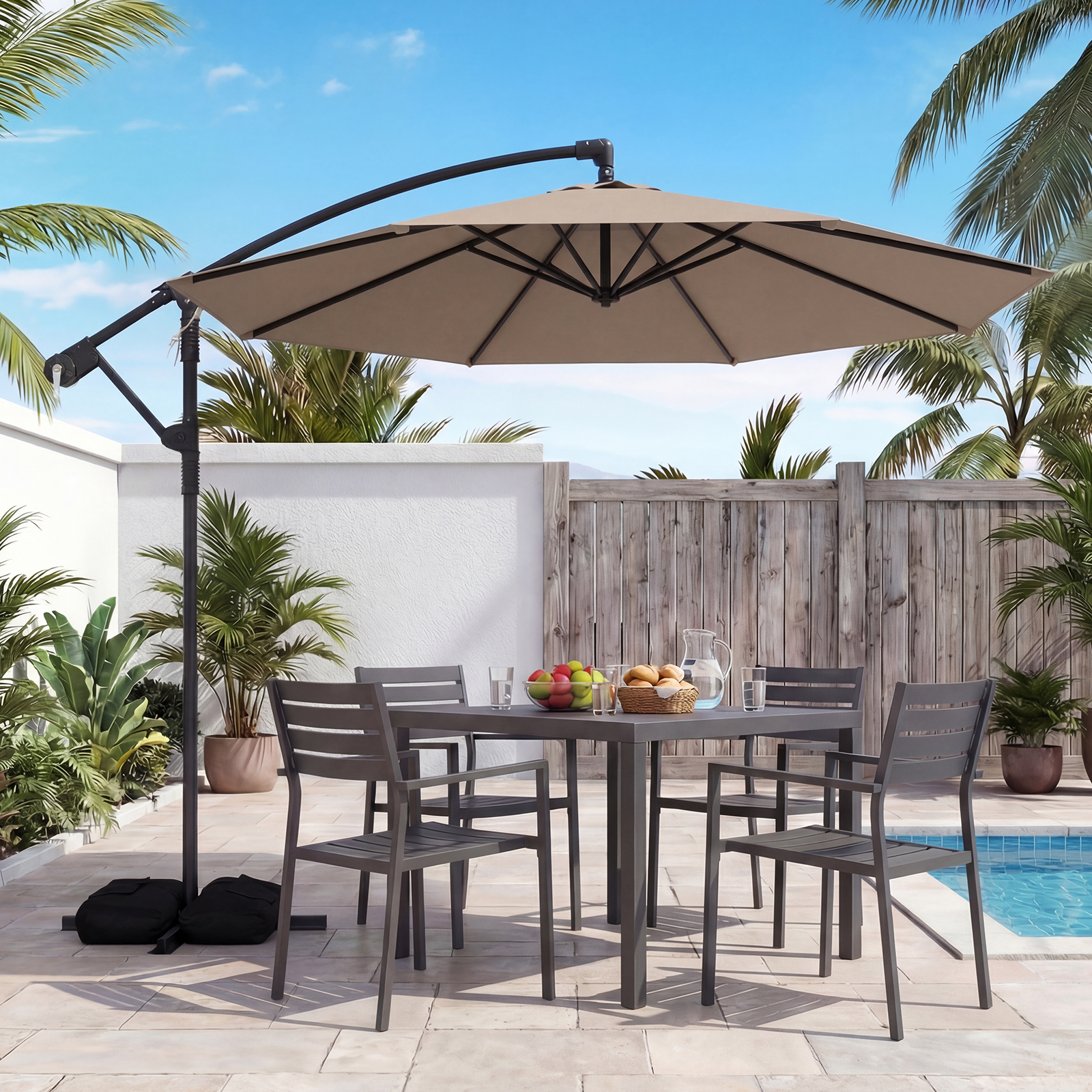 Sonnenschirm mit Ständer & Kurbel 300 cm Ampelschirm 360° Drehbar Gartenschirm Braun