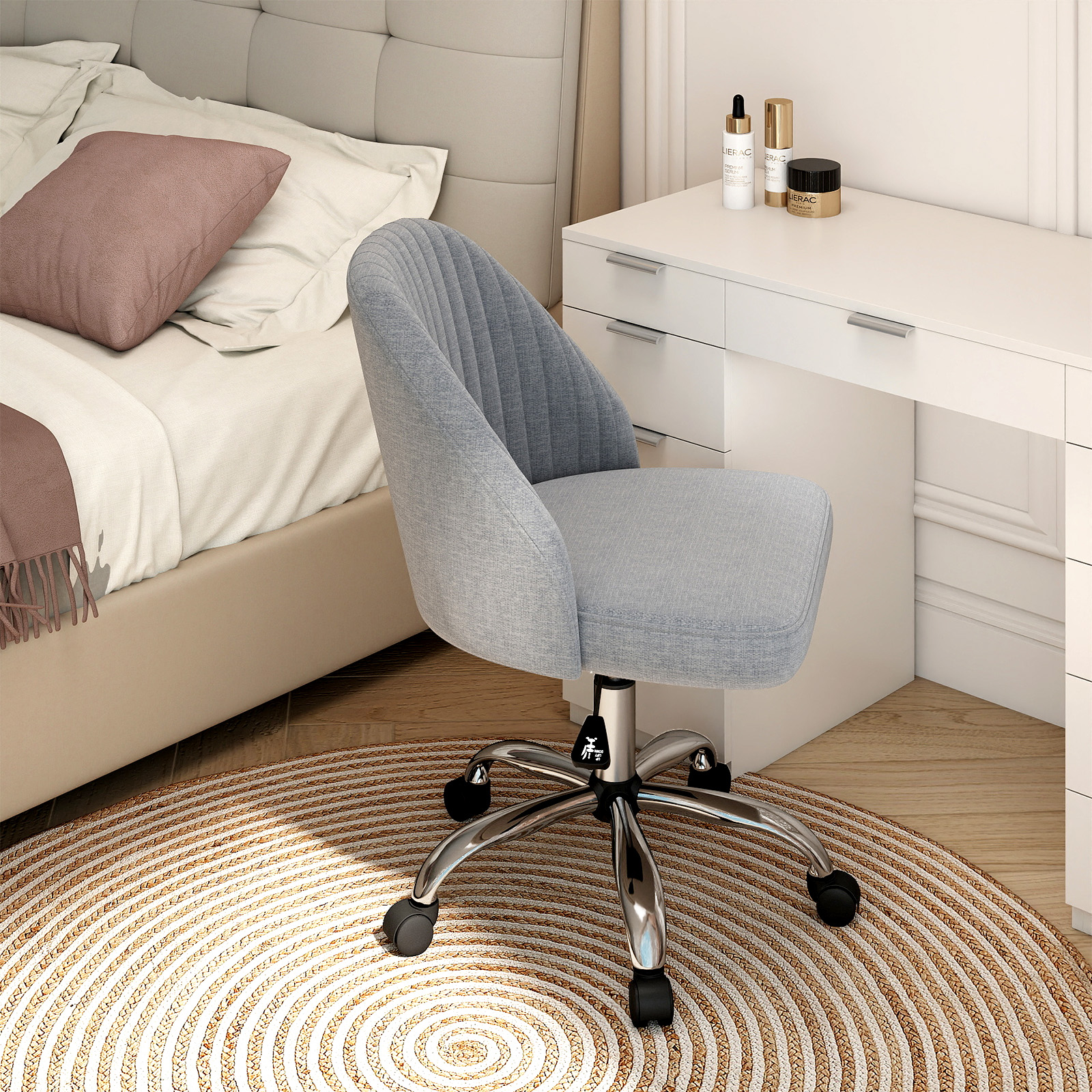 Armloser Drehstuhl Höhenverstellbarer Schminkstuhl Bürostuhl Homeoffice Stuhl Grau