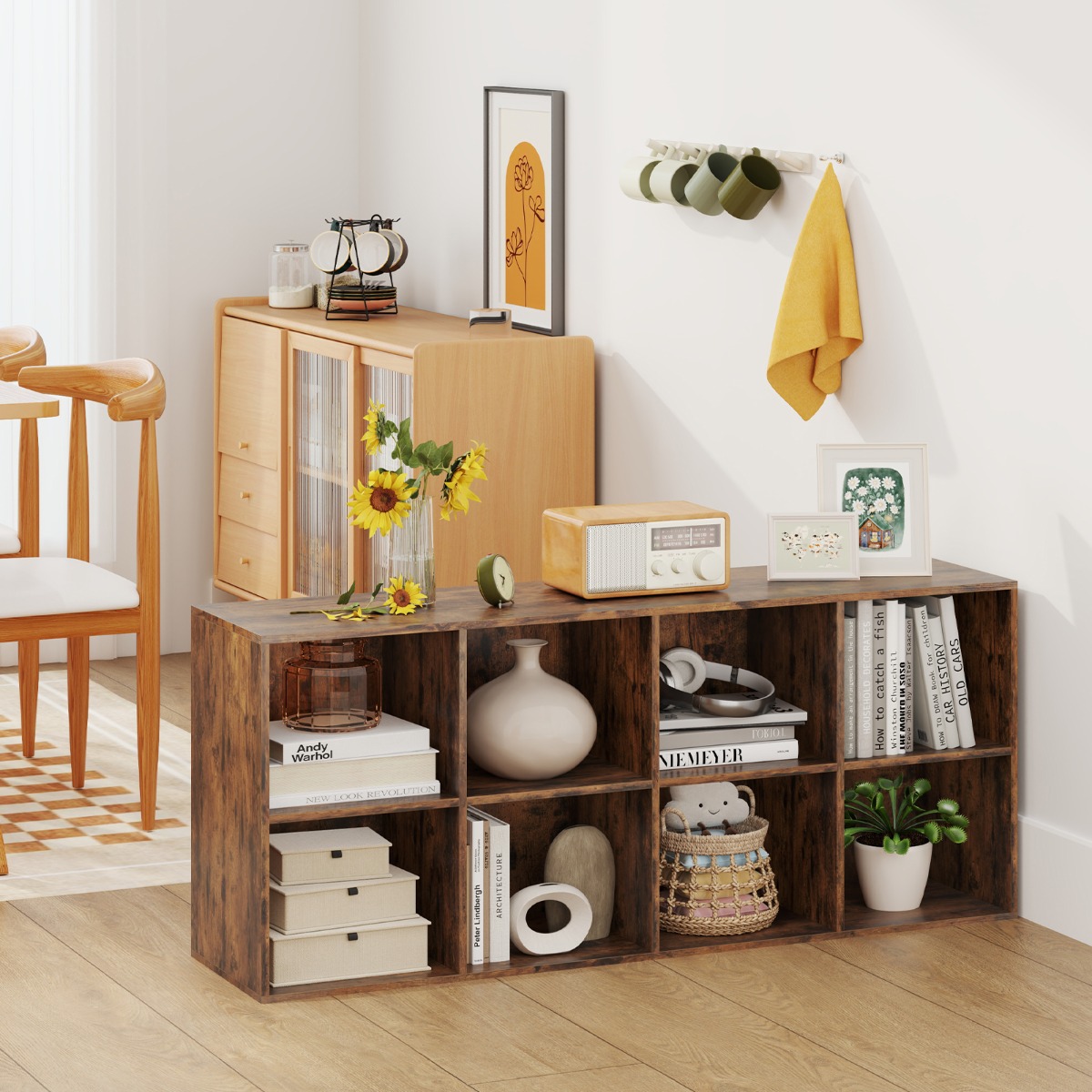 Bücherregal mit 8 Fächern Bücherschrank Büroregal Würfelregal Standregal 121,5 x 29 x 61 cm