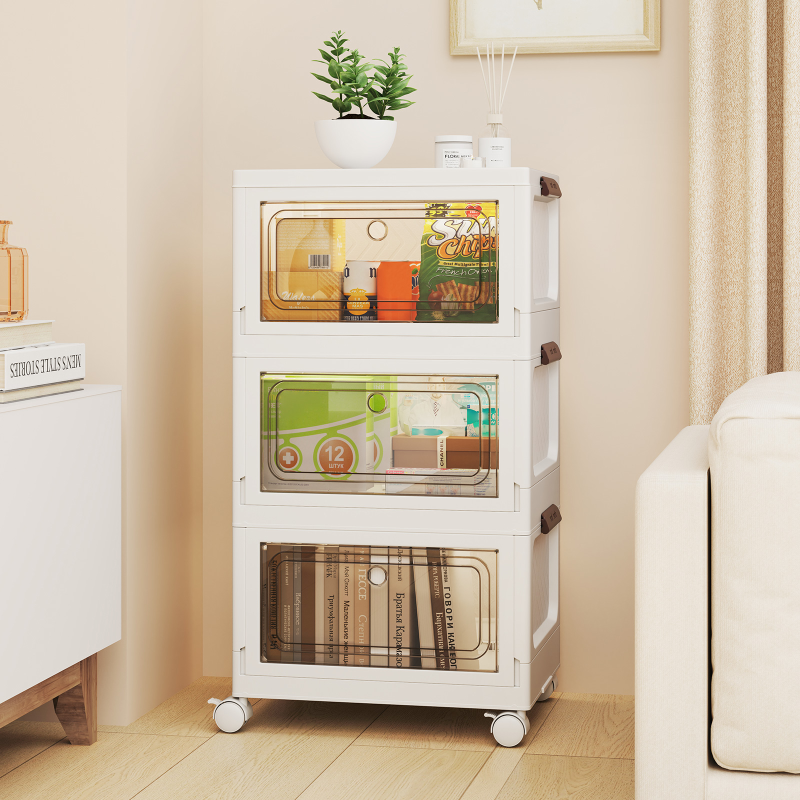 Aufbewahrungsbox mit Deckel faltbar Boxen Aufbewahrung 3er Set Kunststoffbox stapelbar Weiß (75 L)