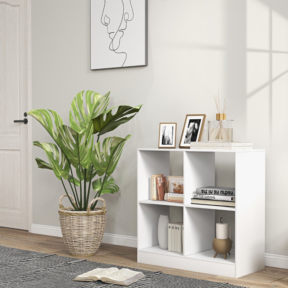 Bücherregal aus Holz mit 4 Fächern Würfelregal & Kippschutz 73 x 33 x 73 cm weiß