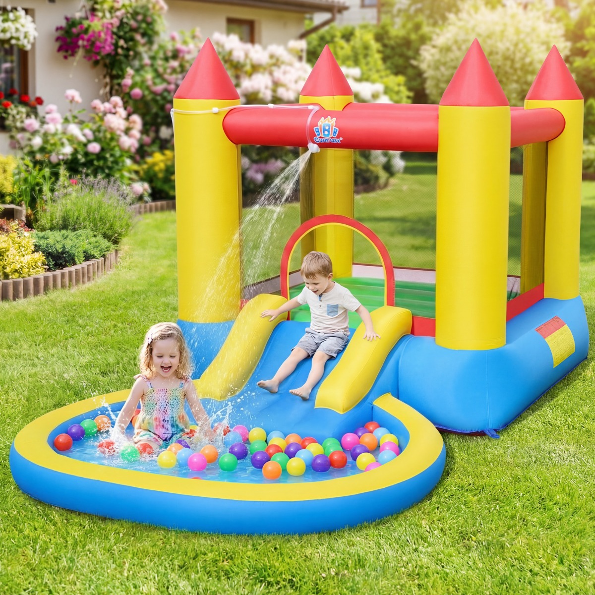 Hüpfburg mit Rutsche & Sprungbereich & Planschbecken Bouncy Castle 362 x 196,5 x 193 cm
