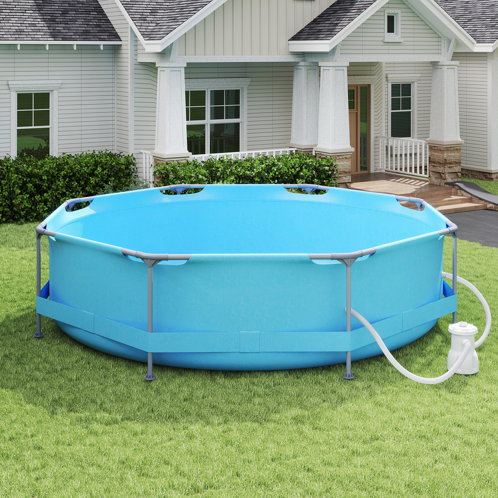 Aufstellpool 3 M x 76 CM Rund Außenrahmen mit Filterpumpe 4383 L Wasserkapazität Gartenpool für Erwachsene