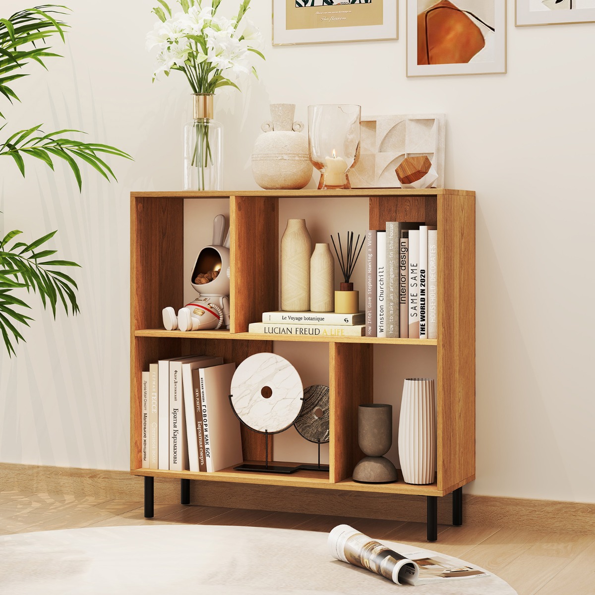 Bücherregal mit 4 Fächern & Metallbeinen Standregal Lagerregal Aufbewahrungsregal Natur