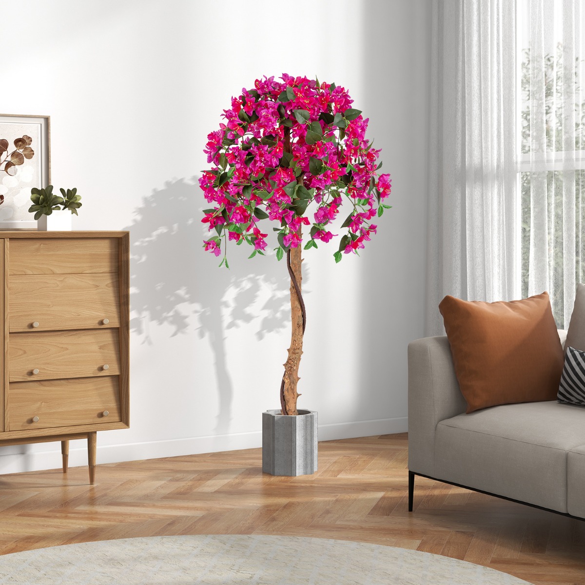 135 cm Kunstbaum mit Blüten Kunstpflanze im Topf Künstlicher Baum mit Azalee-Blumen