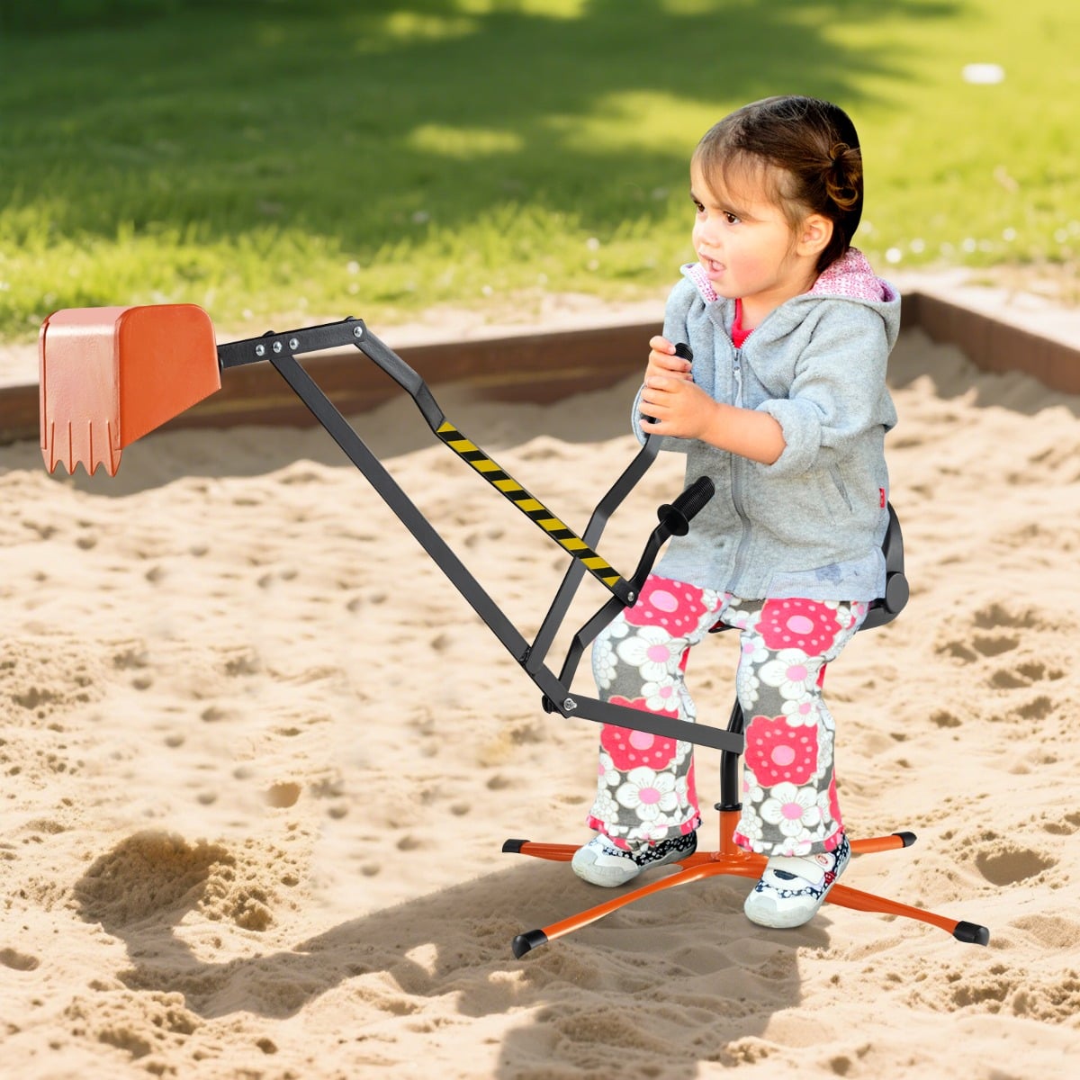 360° Drehbarer Sitzbagger zum Draufsitzen Metall Bagger mit Schaufel & 2-Hand Steuerung Orange