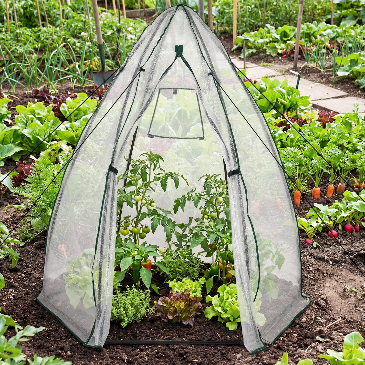 Mini Tragbares Gewächshaus mit Reißverschlusstür Begehbares PE-Blasenabdeckung Weiß