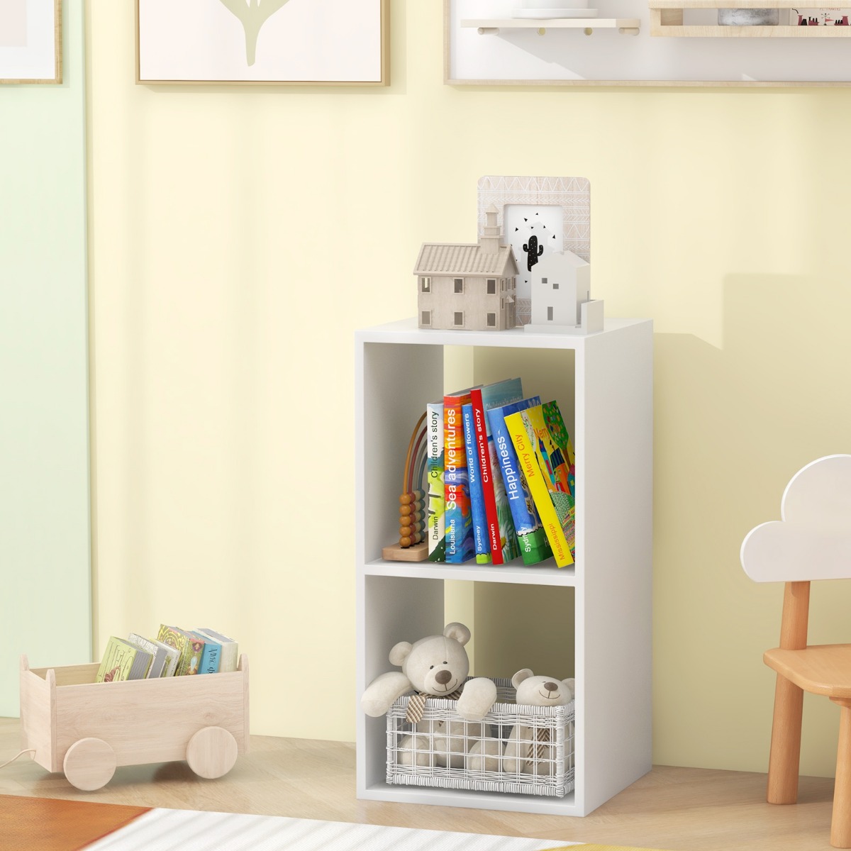 Bücherregal mit 2 Fächern Würfelregal Standregal offenes Regal Aufbewahrungsregal für Wohnzimmer Weiß