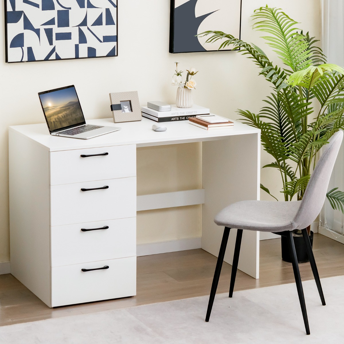 Moderner Schreibtisch mit 4 Schubladen Home Office Computertisch 110 x 60 x 76 cm Weiß