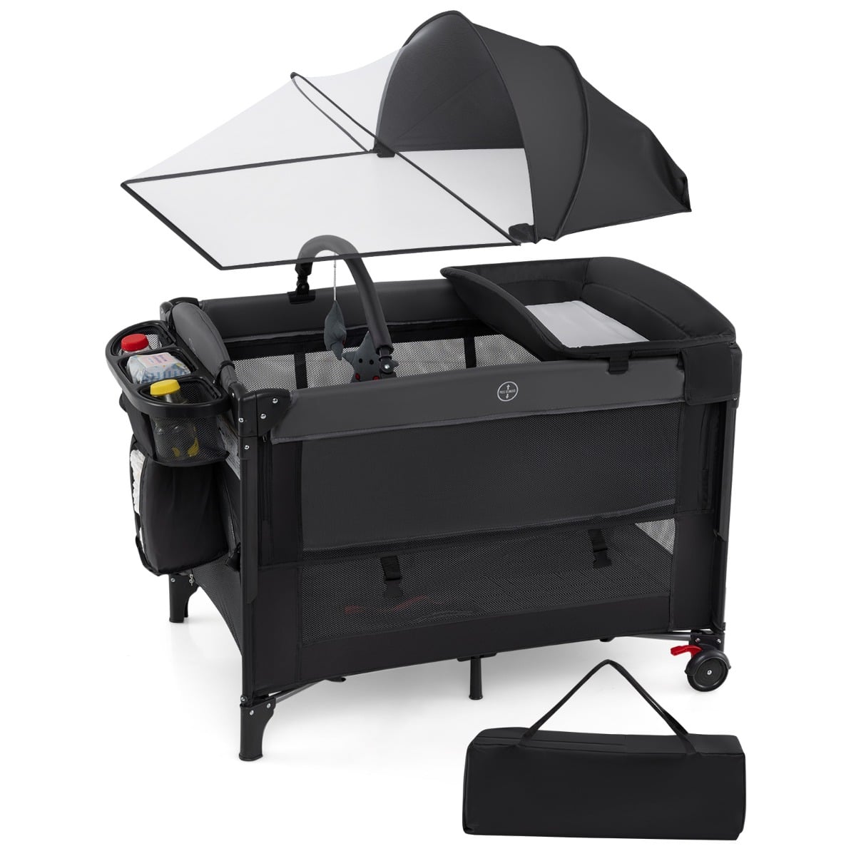 5 in 1 Baby Beistellbett Reisebett mit Matratze & Wickelauflage & Mosktionetz & Spielbogen